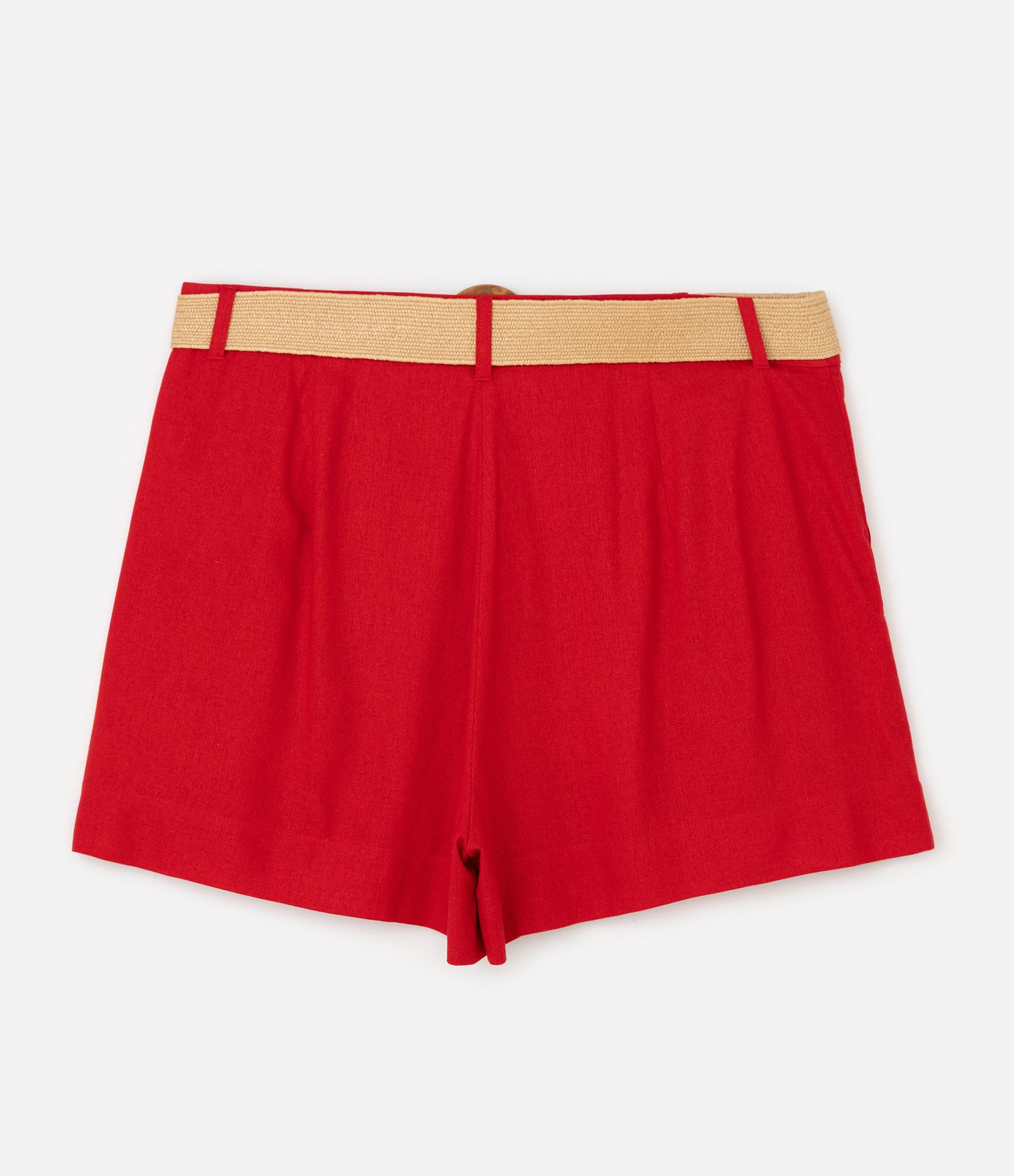 Short em Viscolinho com Cinto de Ráfia Curve & Plus Size Vermelho 2