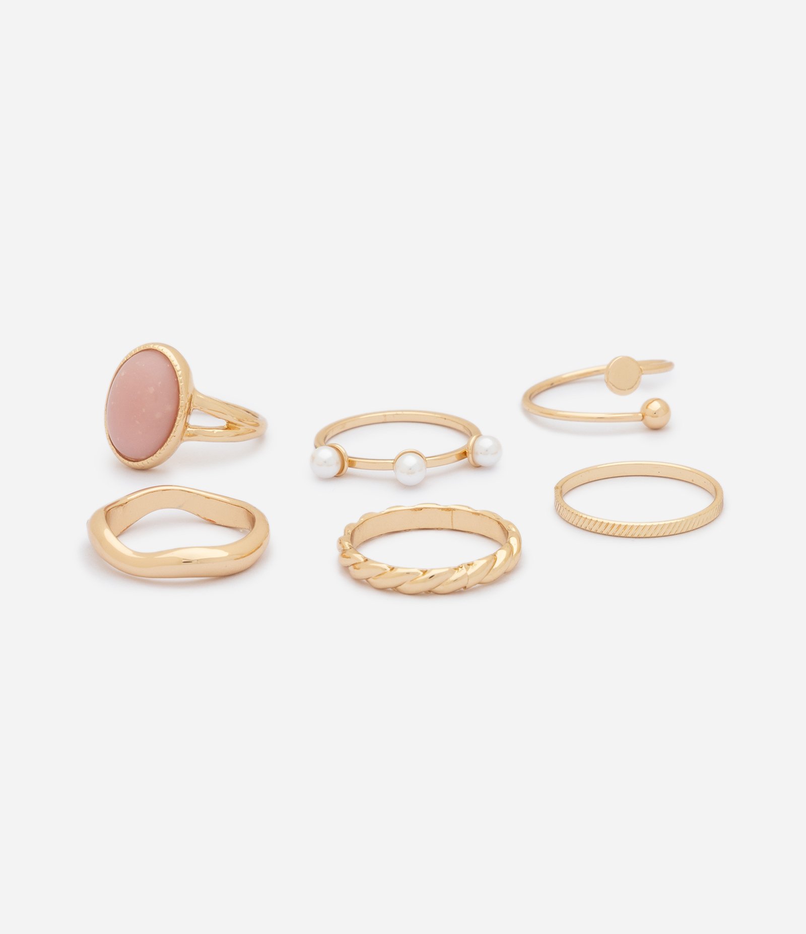 Kit de 06 Anéis com Resina e Detalhes Decorativos Dourado 2