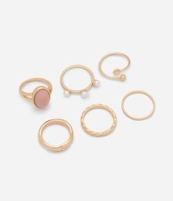 Kit de 06 Anéis com Resina e Detalhes Decorativos