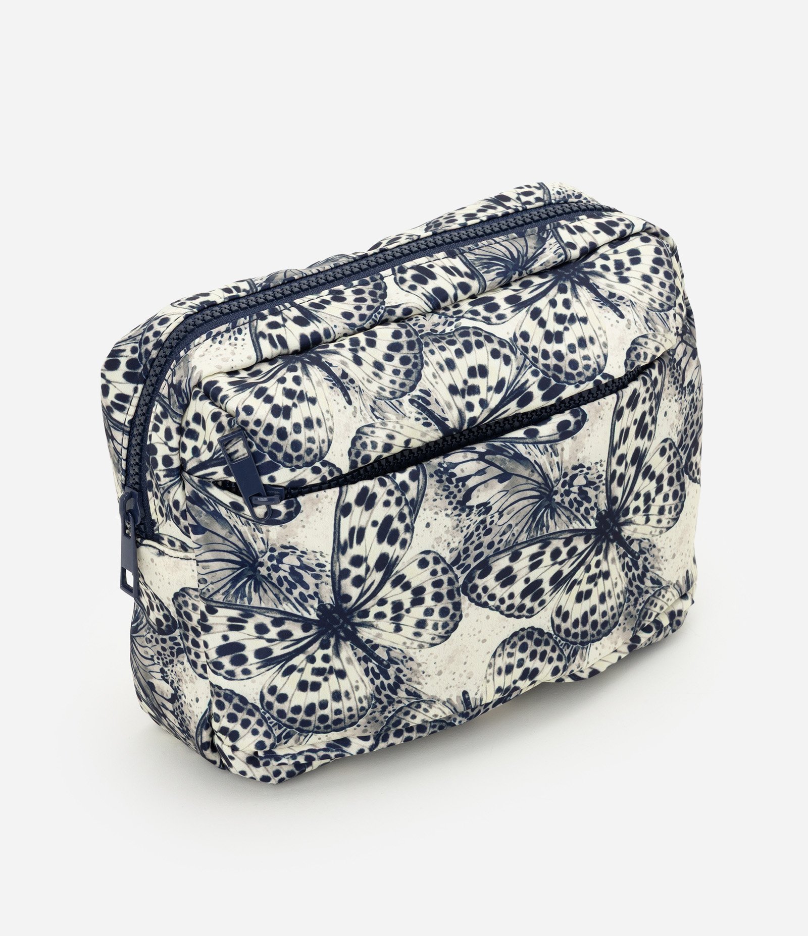 Necessaire Retangular Pequena com Estampa de Borboletas Azul 1