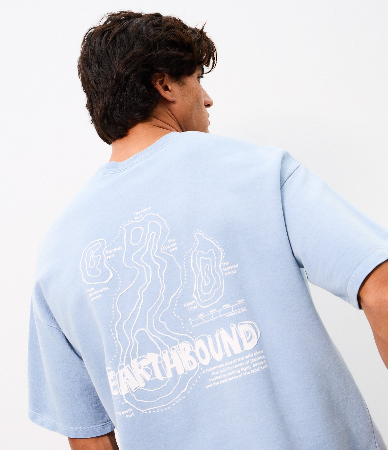 Camiseta Oversized em Algodão Estonada com Lettering Earthbound Azul 1