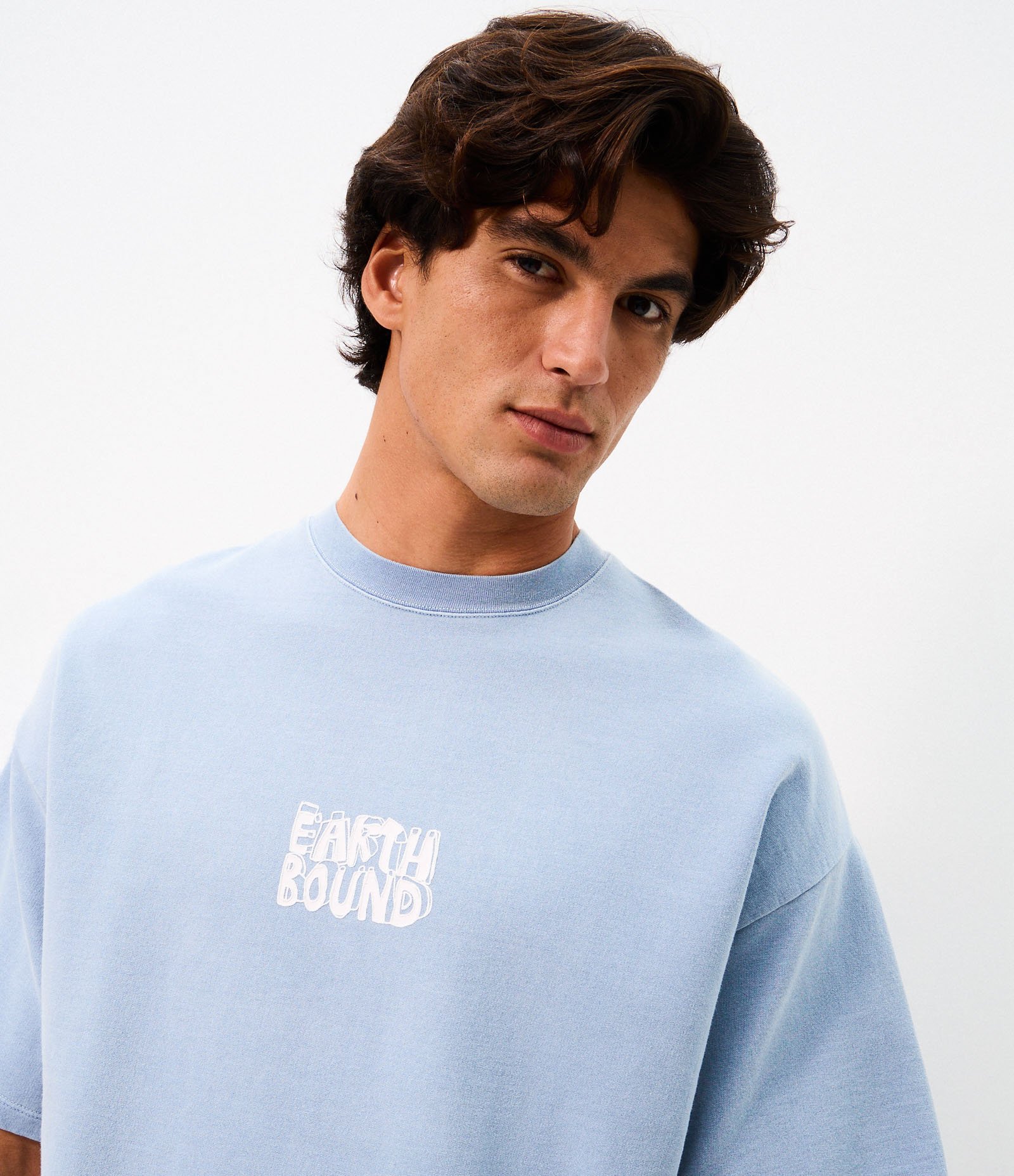 Camiseta Oversized em Algodão Estonada com Lettering Earthbound Azul 3