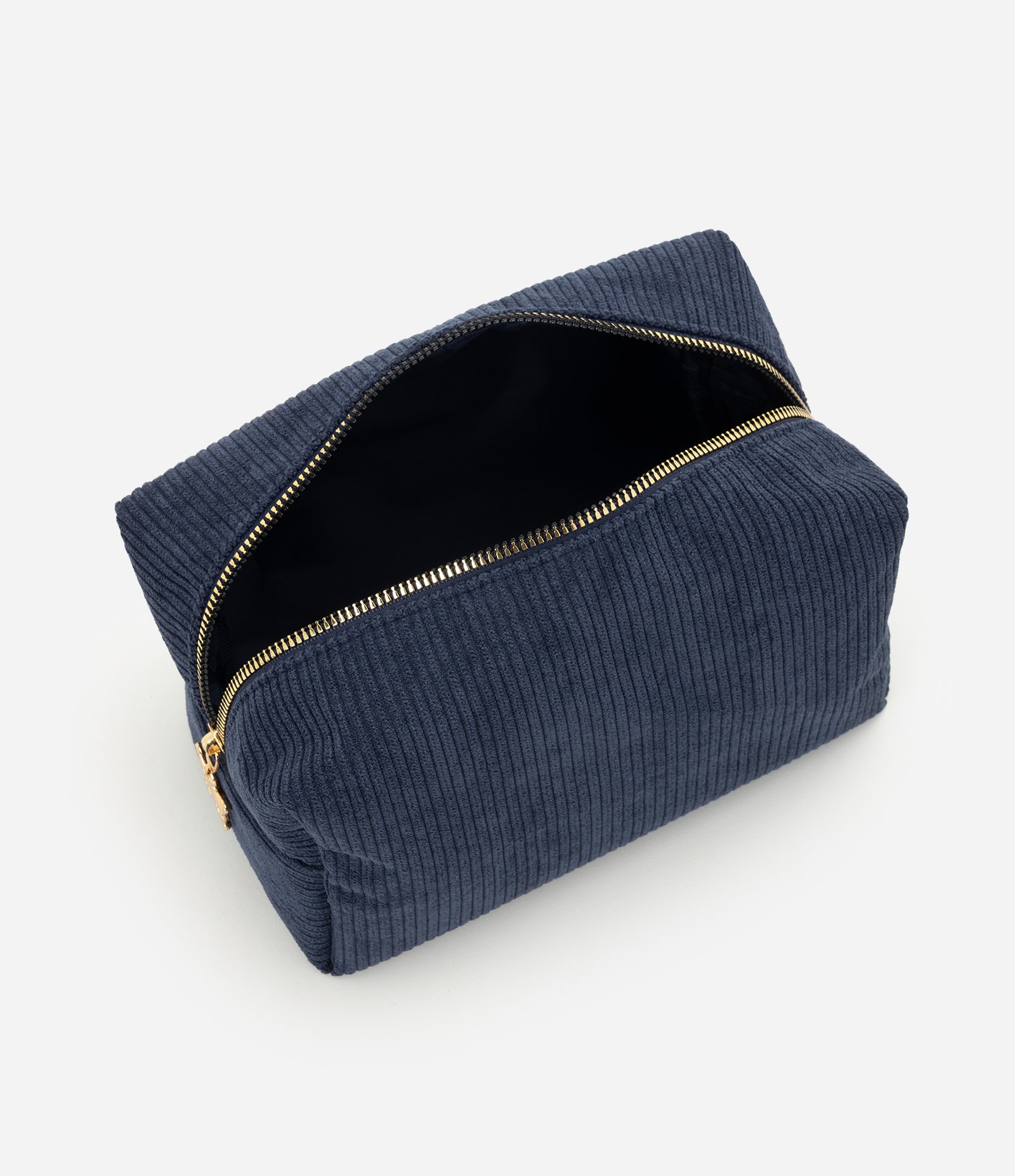 Necessaire Retangular Média em Veludo Cotelê Azul 3