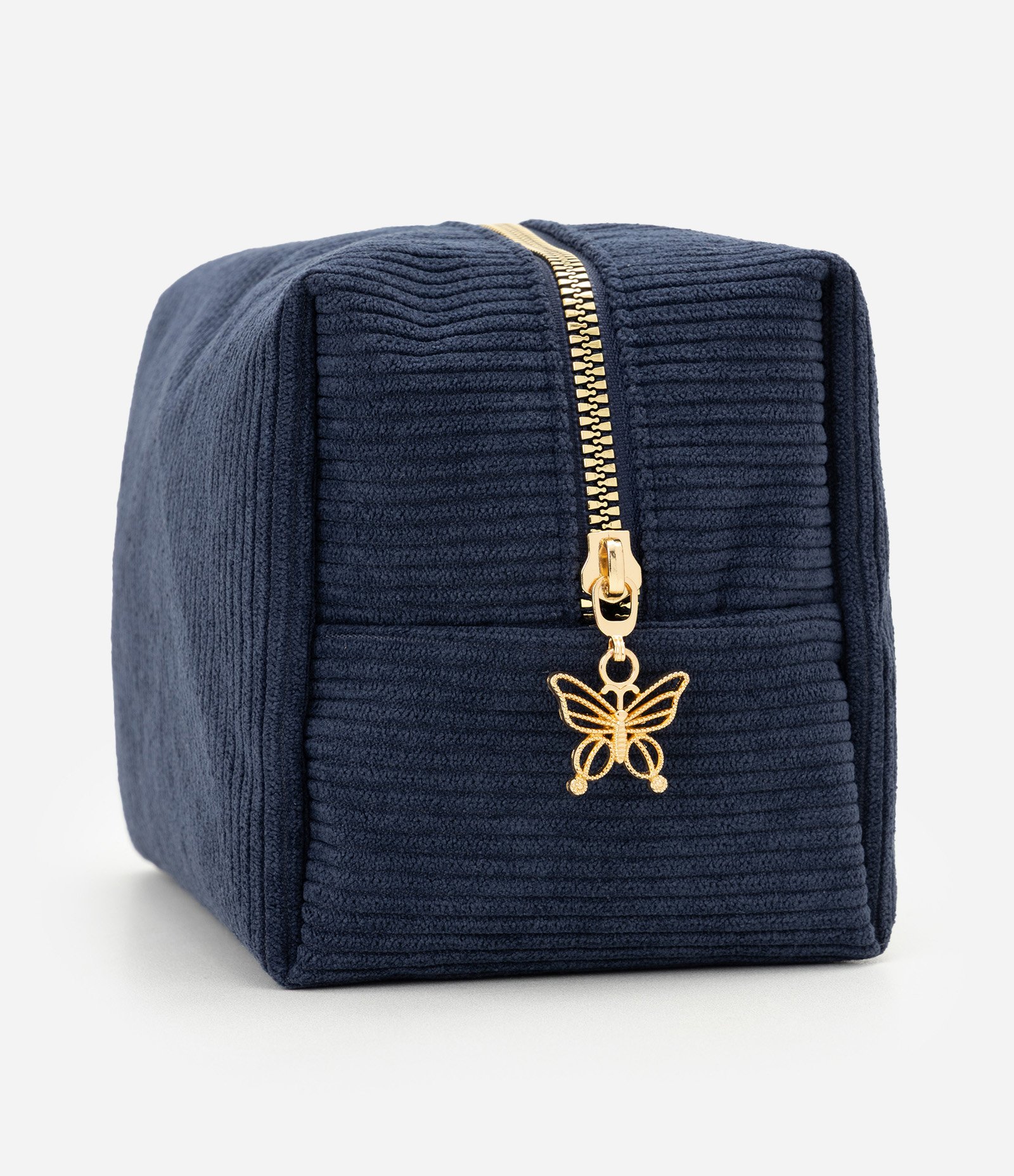 Necessaire Retangular Média em Veludo Cotelê Azul 4