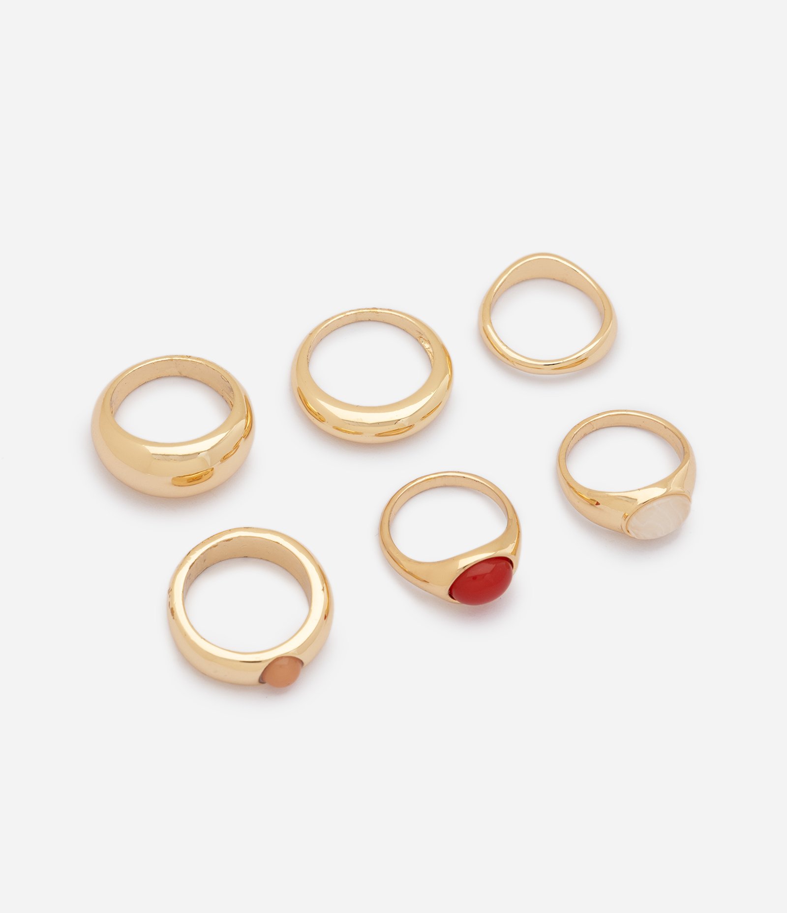Kit de 06 Anéis com Resina e Design Orgânico Dourado 1