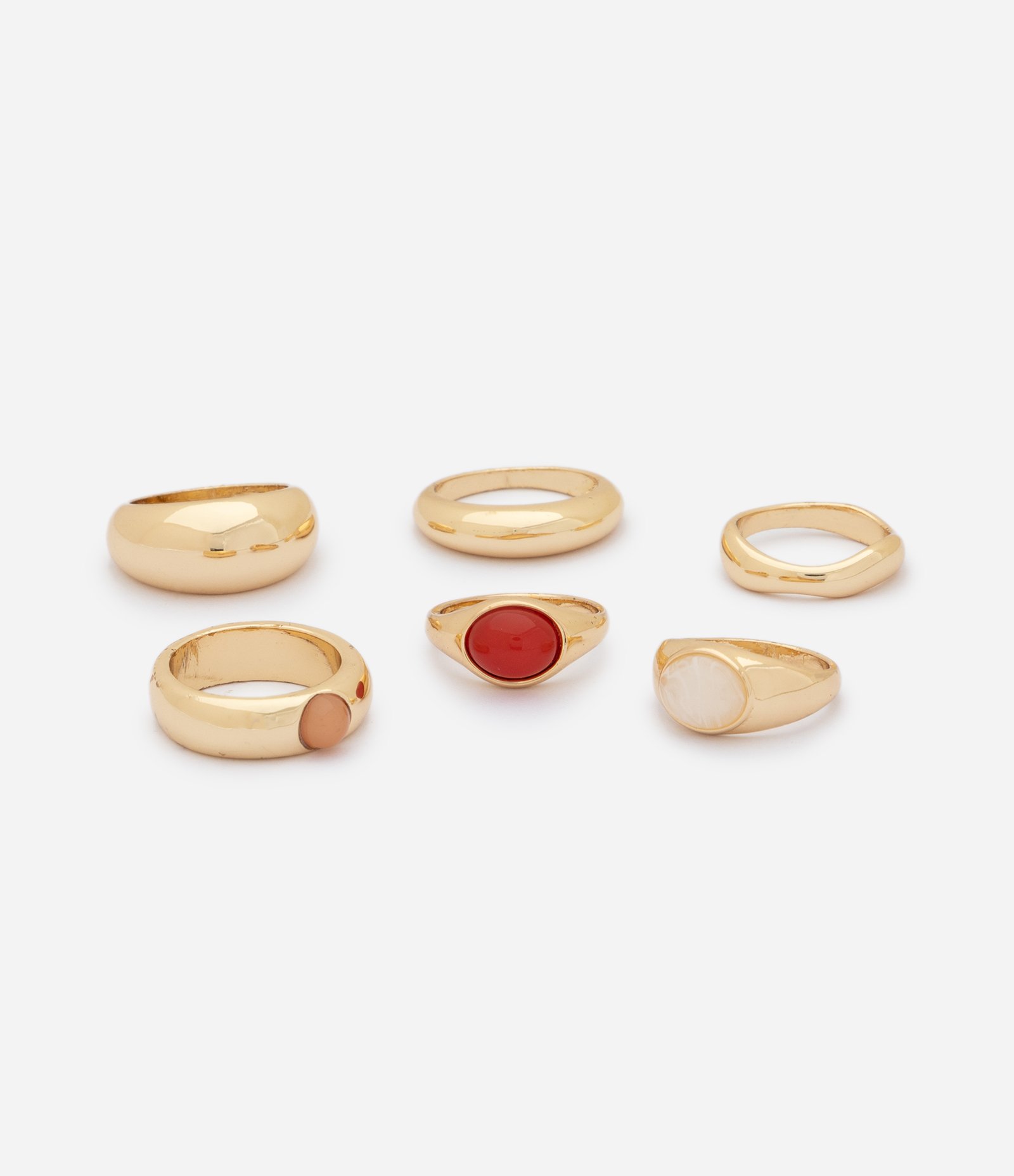 Kit de 06 Anéis com Resina e Design Orgânico Dourado 2