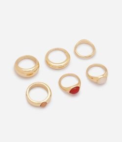 Kit de 06 Anéis com Resina e Design Orgânico