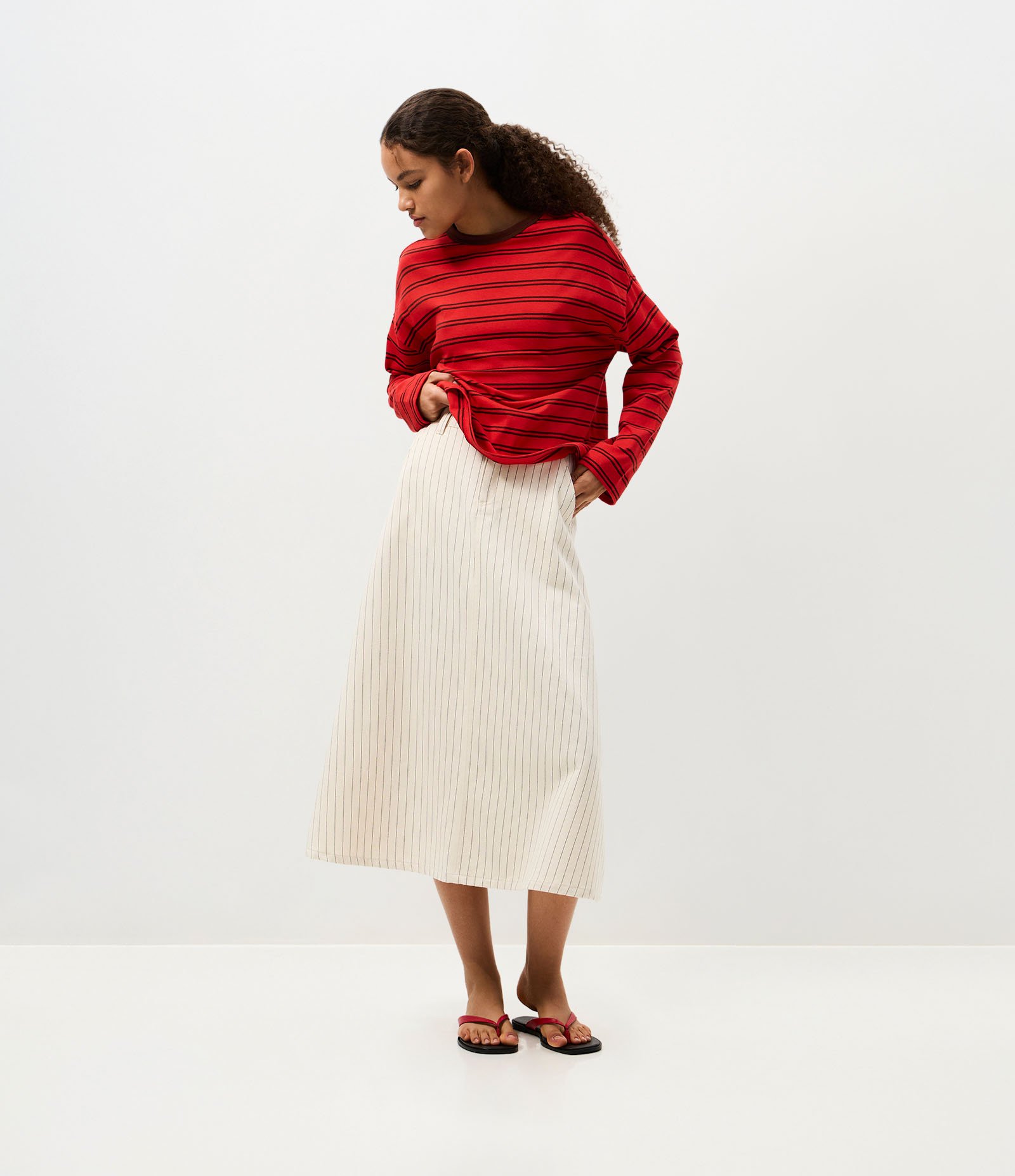 Blusa Oversized em Algodão com Estampa Listrada Vermelho/Marrom 3