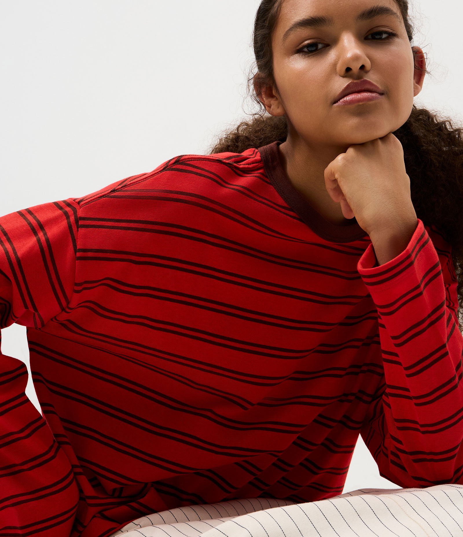 Blusa Oversized em Algodão com Estampa Listrada Vermelho/Marrom 5