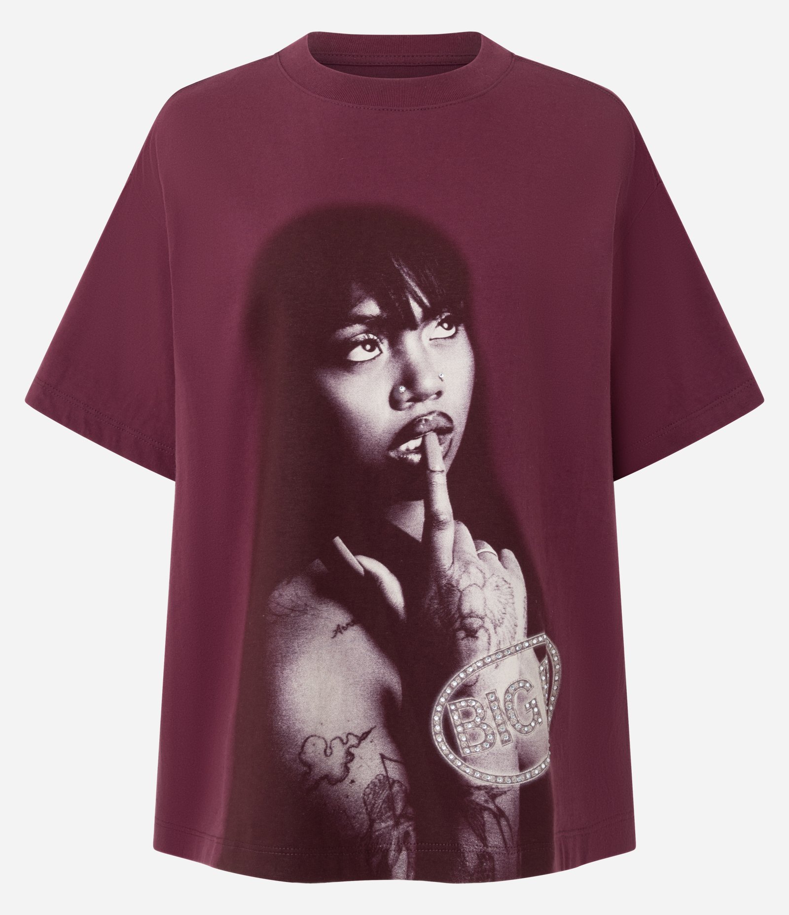 Camiseta Boxy em Algodão com Estampa Duquesa e Lettering nas Costas Vinho 5