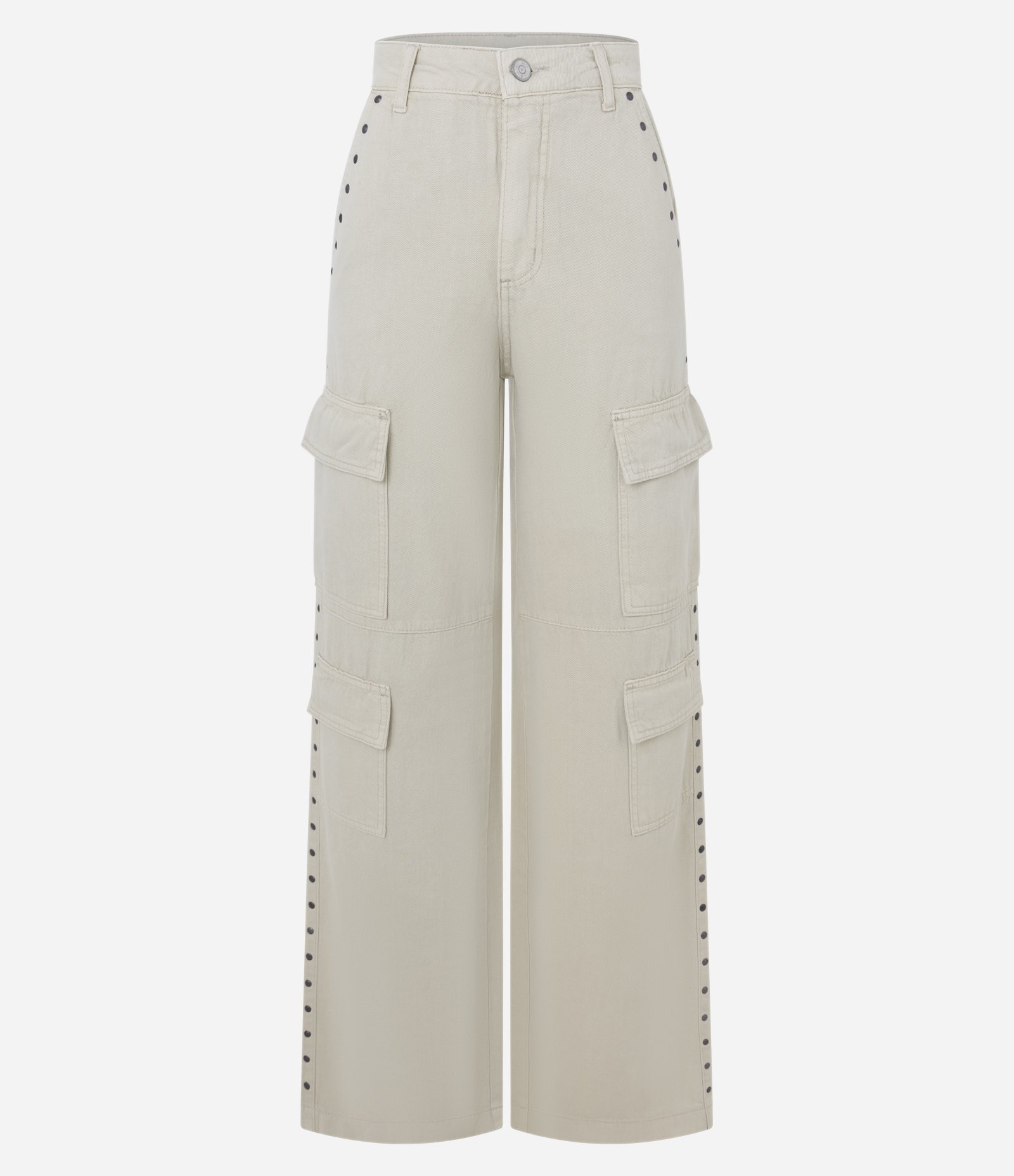 Calça Cargo Wide Leg em Sarja com Cintura Alta e Tachas Off White 5
