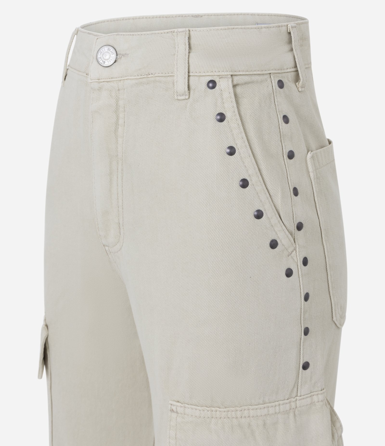 Calça Cargo Wide Leg em Sarja com Cintura Alta e Tachas Off White 6