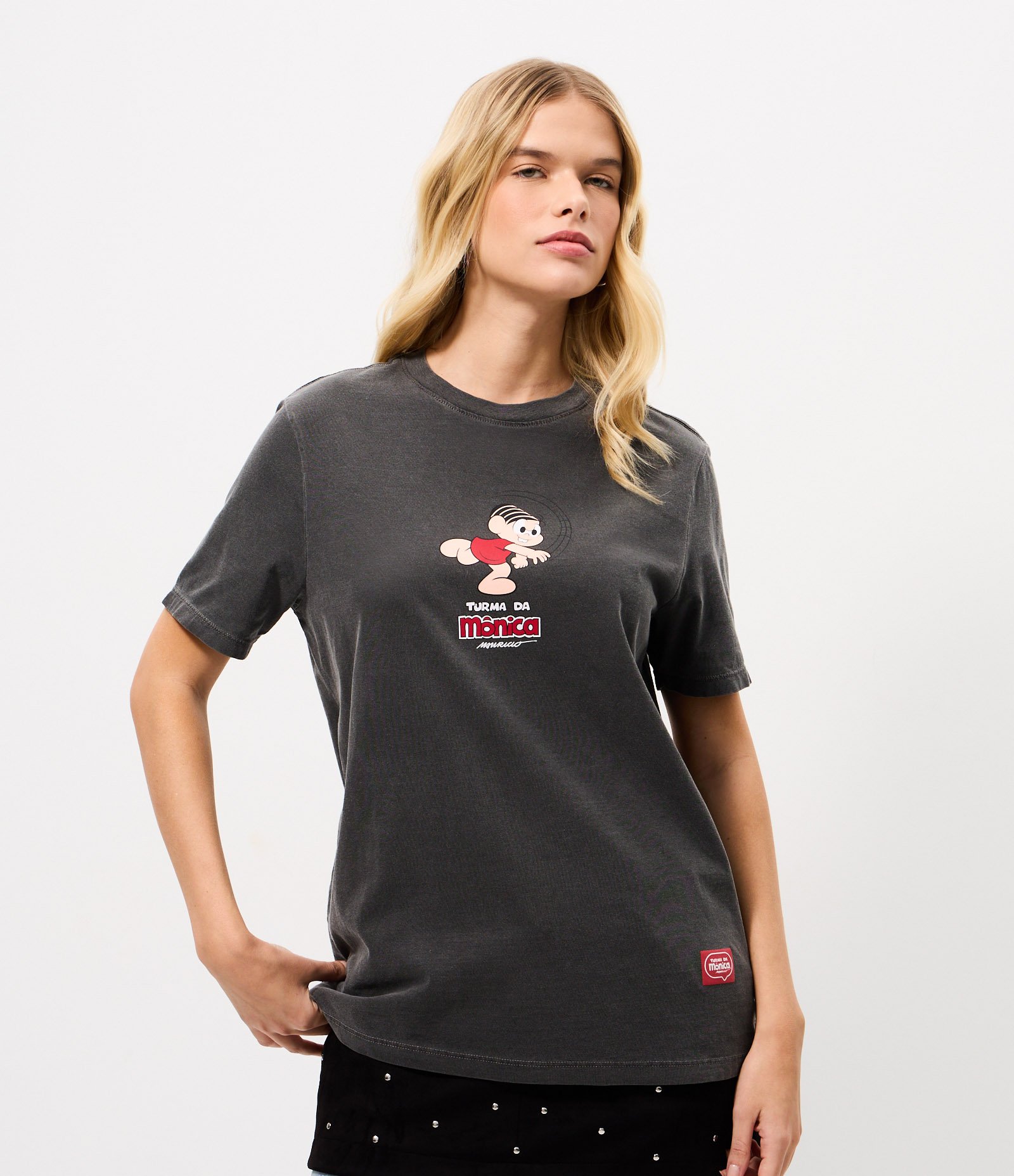 Camiseta Boxy Lavado em Algodão com Turma da Mônica Estampada Preto 1