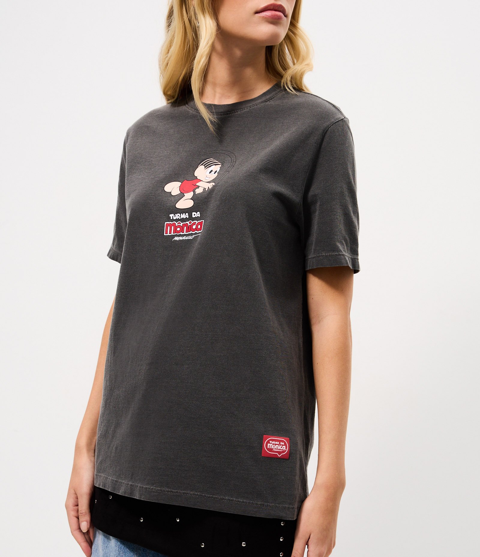 Camiseta Boxy Lavado em Algodão com Turma da Mônica Estampada Preto 3