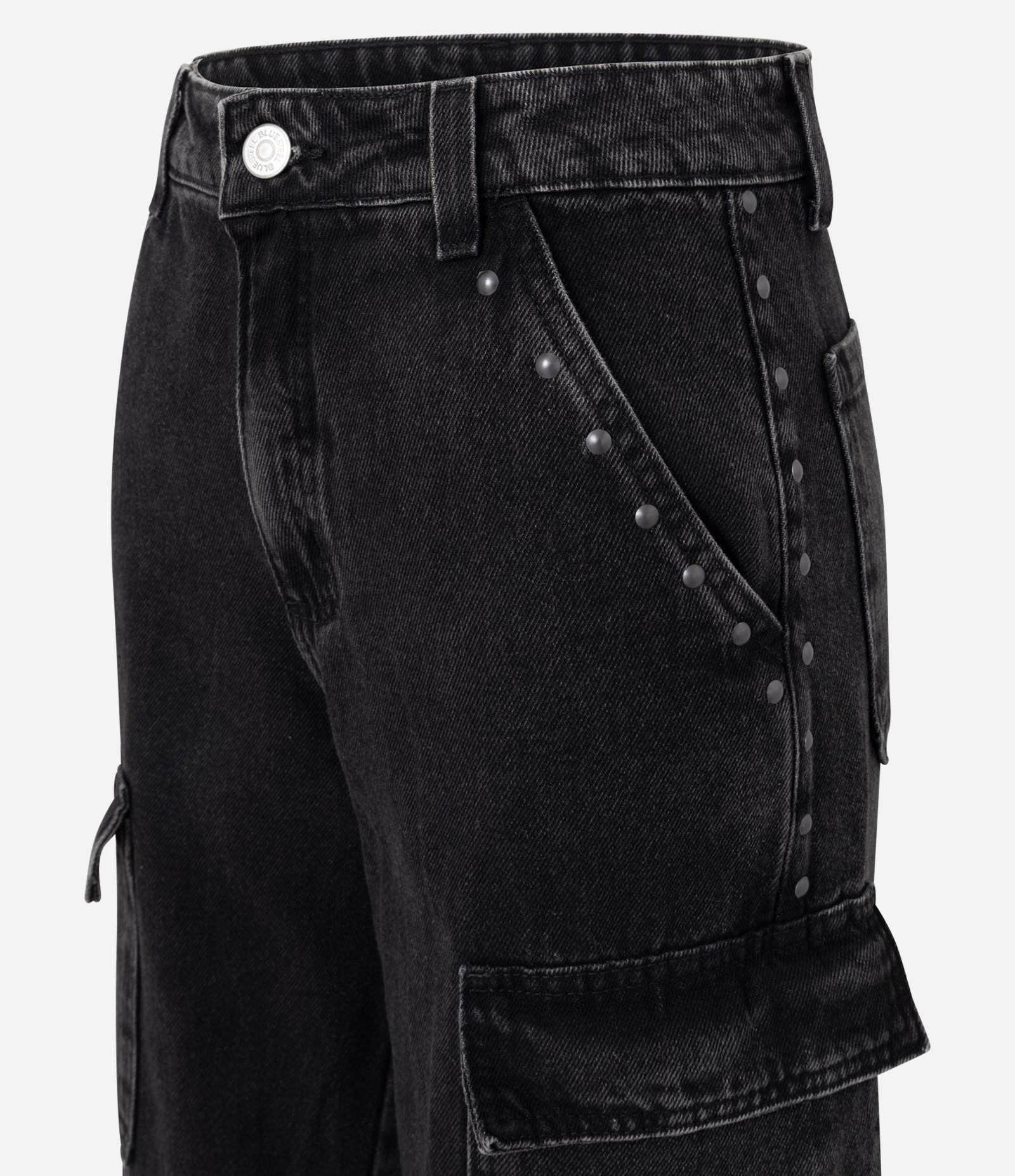 Calça Wide Leg Jeans com Cintura Alta e Tachas Preto 6