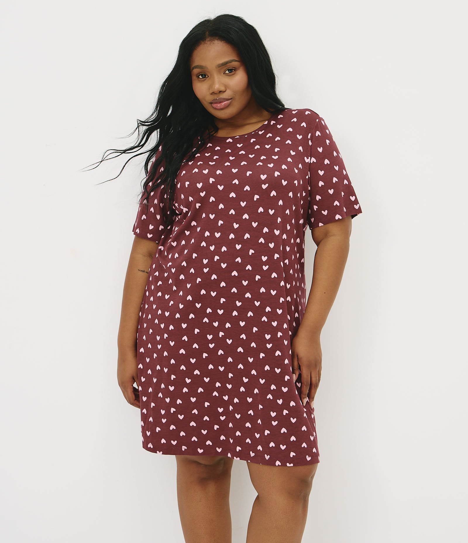 Camisola em Viscolycra com Estampa de Corações Curve & Plus Size Vermelho 1