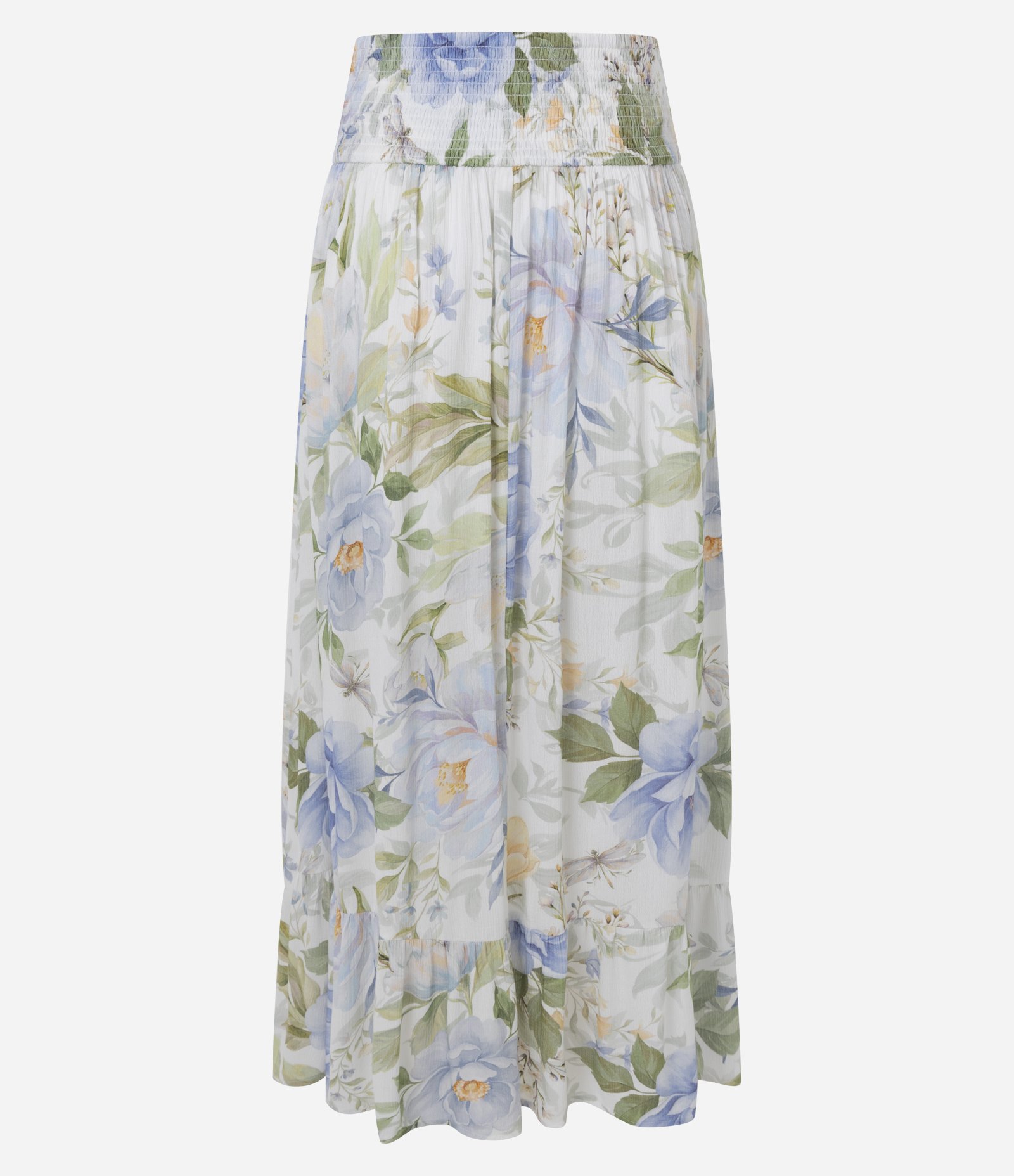 Saia Mullet Floral em Viscose Texturizada com Cintura Franzida Branco 3
