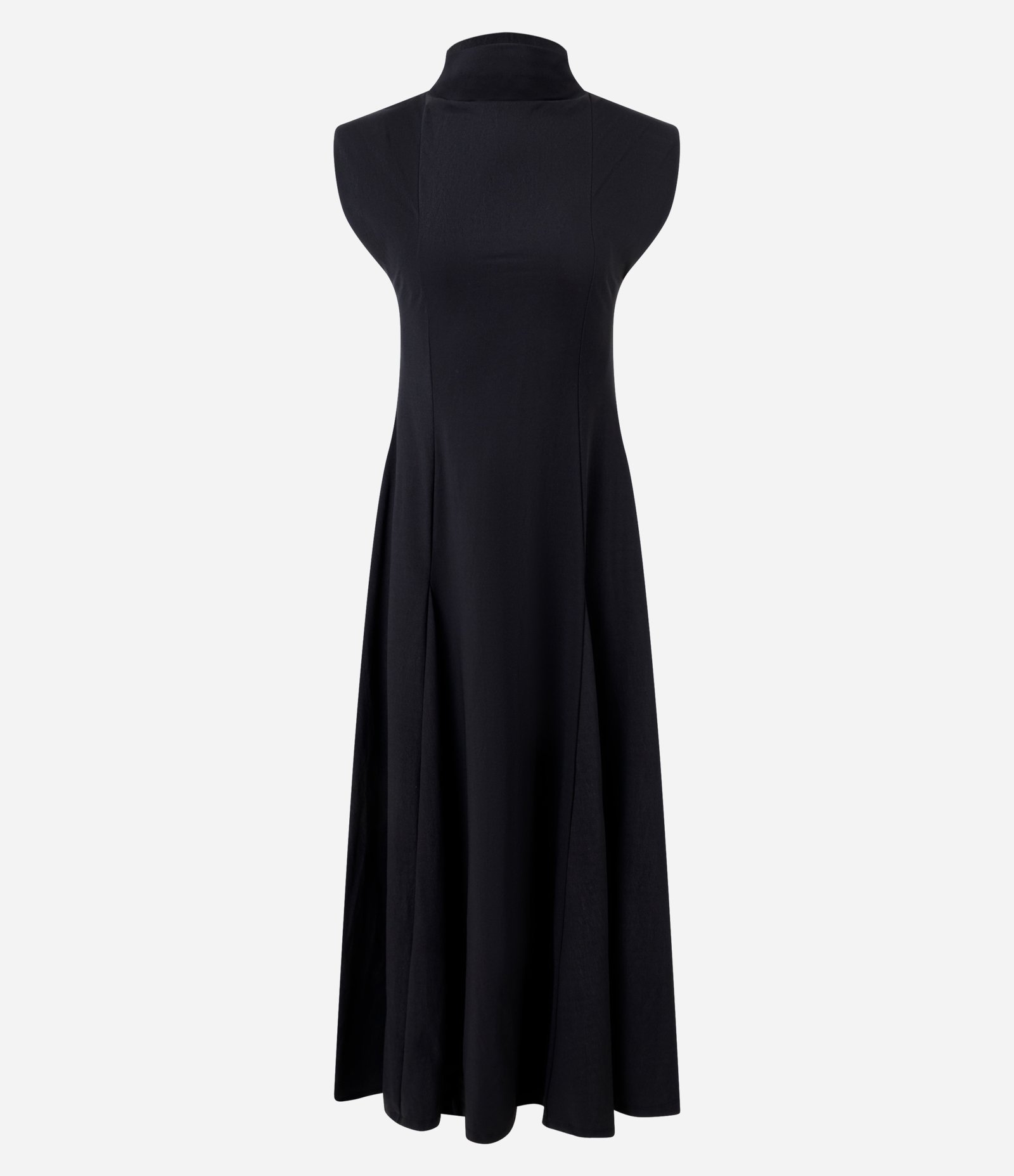 Vestido Evasê Longo com Gola Alta Preto 1