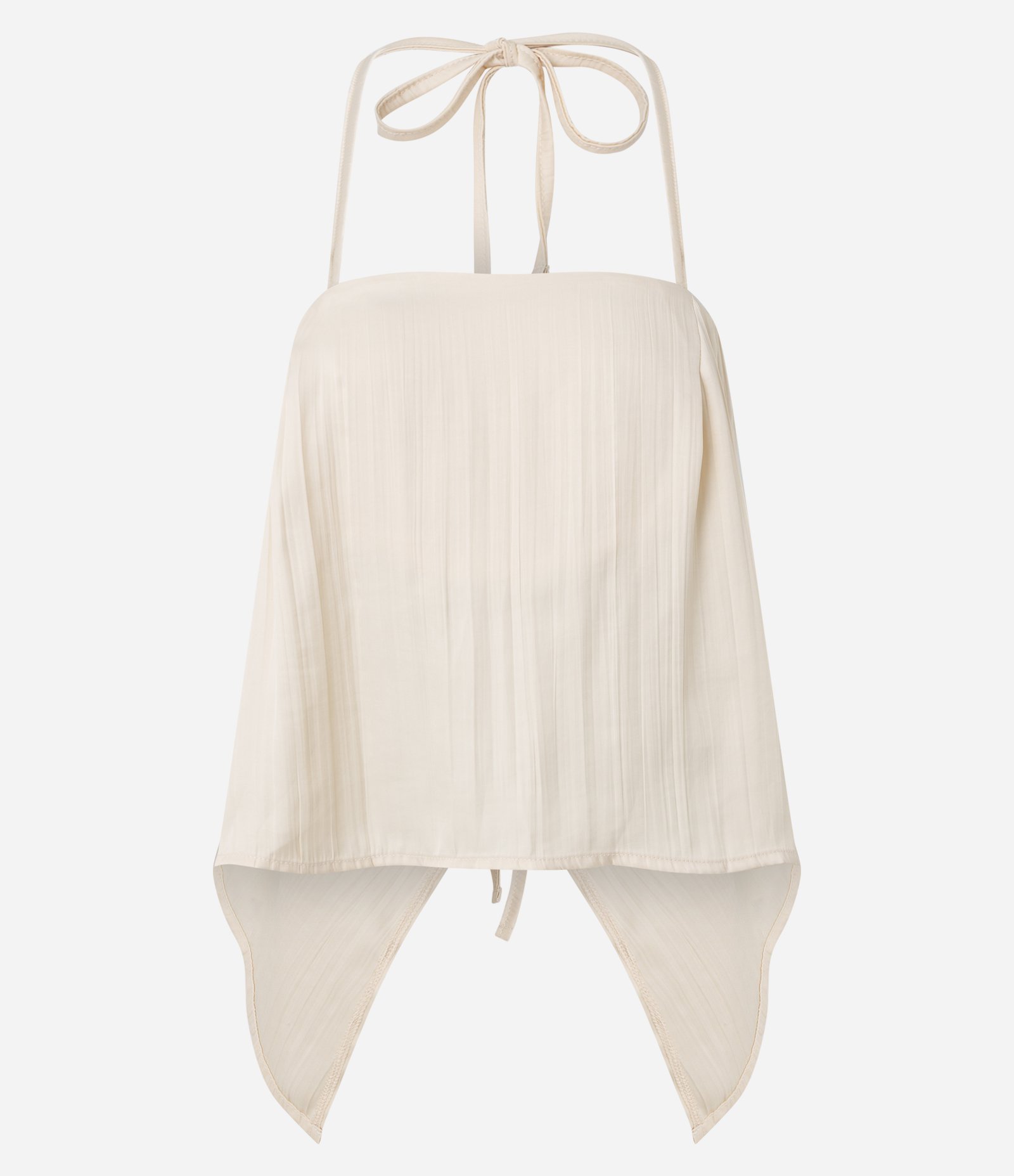 Blusa Frente Única em Cetim Texturizado com Pontas Alongadas Bege Claro 1
