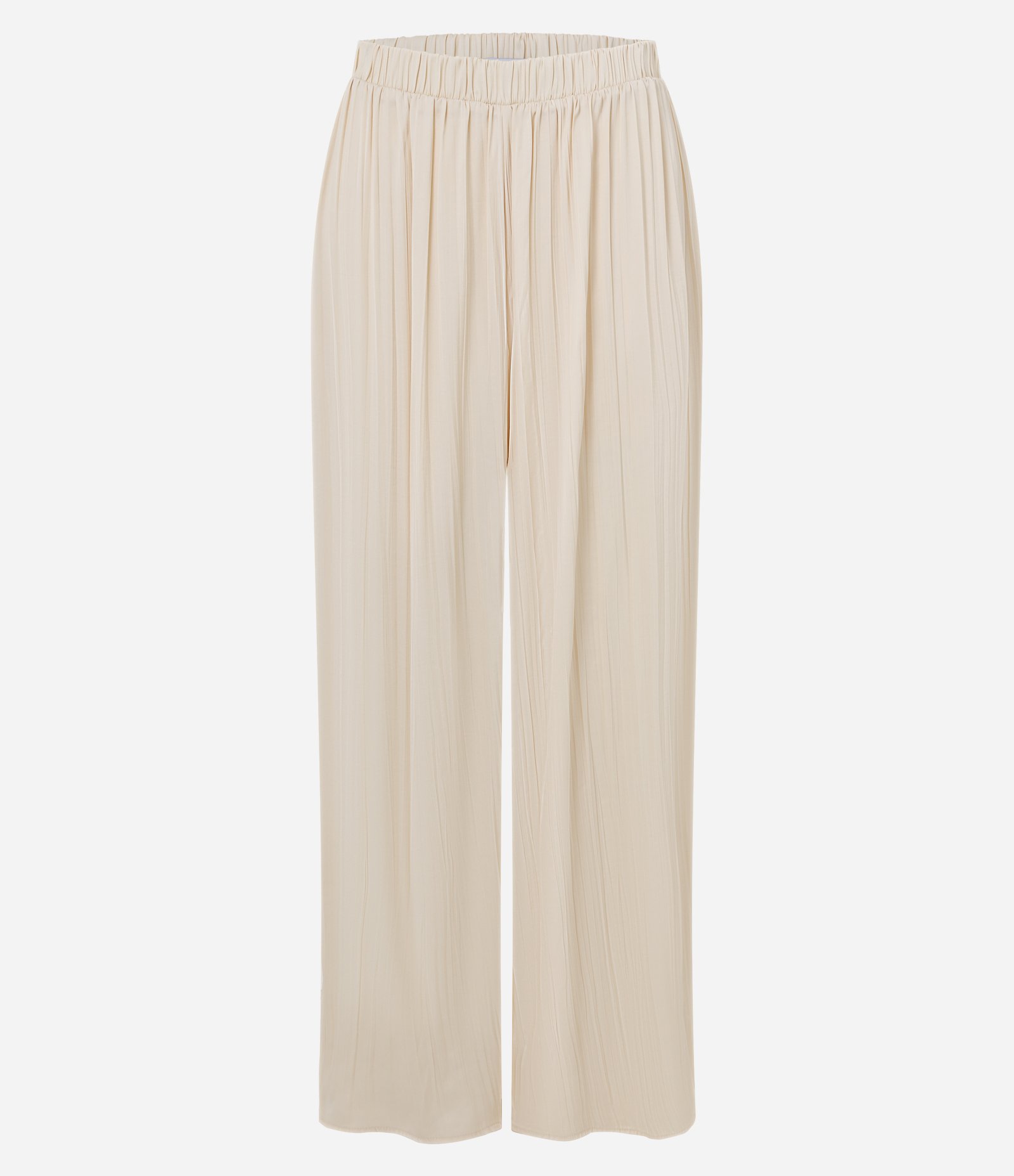 Calça Pantalona Acetinada com Textura e Modelagem Ampla Bege 1