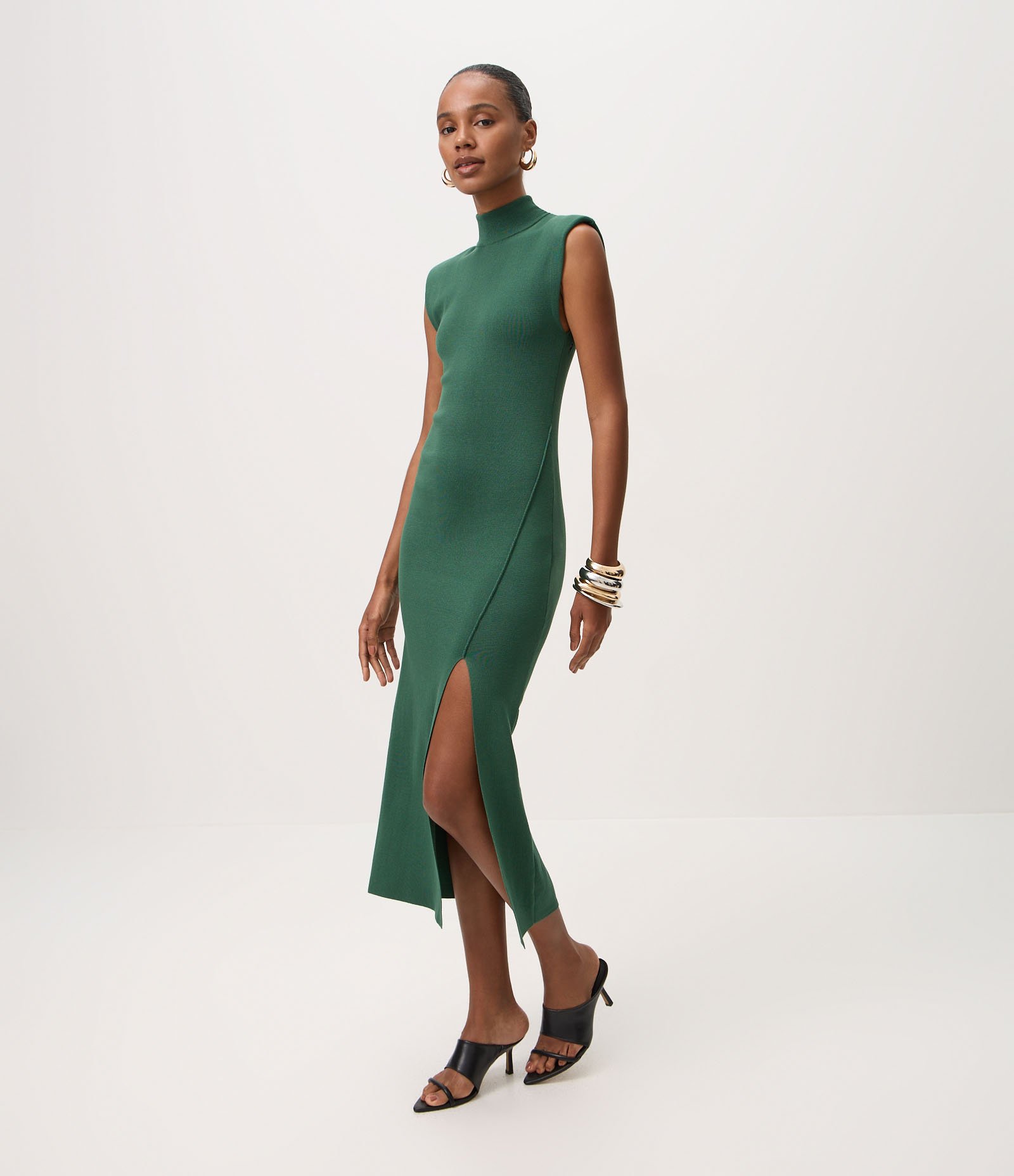 Vestido Midi em Tricô com Gola Alta e Fenda Verde 2