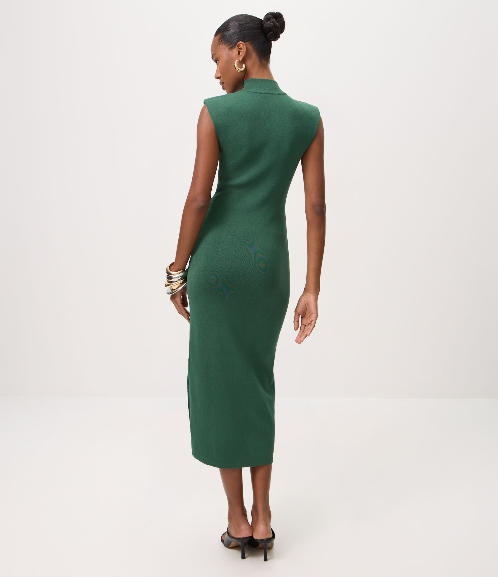 Vestido Midi em Tricô com Gola Alta e Fenda Verde 4