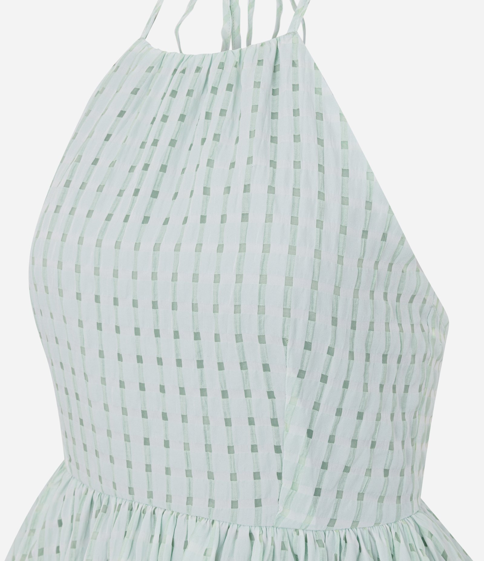 Blusa Balonê Halter com Estampa Xadrez Texturizada e Costas Franzidas Azul 6
