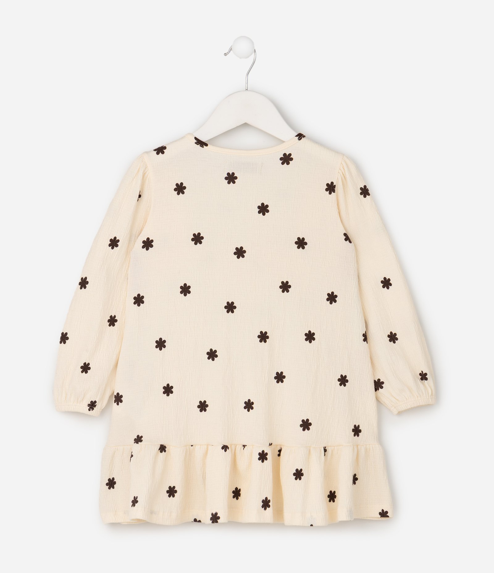 Vestido Infantil em Malha Texturizada com Estampa Floral e Babados - Tam 1 a 6 Anos Bege 3