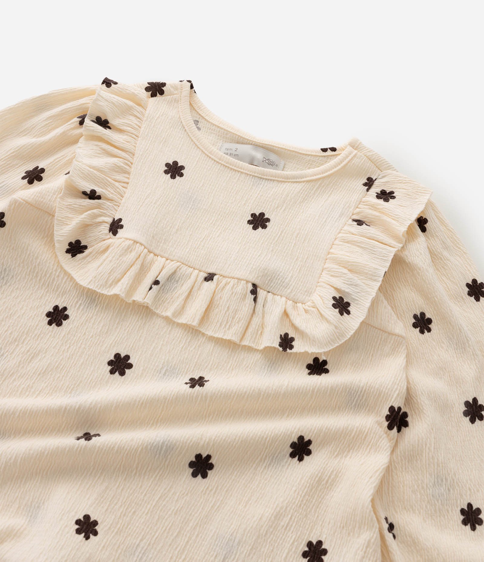 Vestido Infantil em Malha Texturizada com Estampa Floral e Babados - Tam 1 a 6 Anos Bege 5