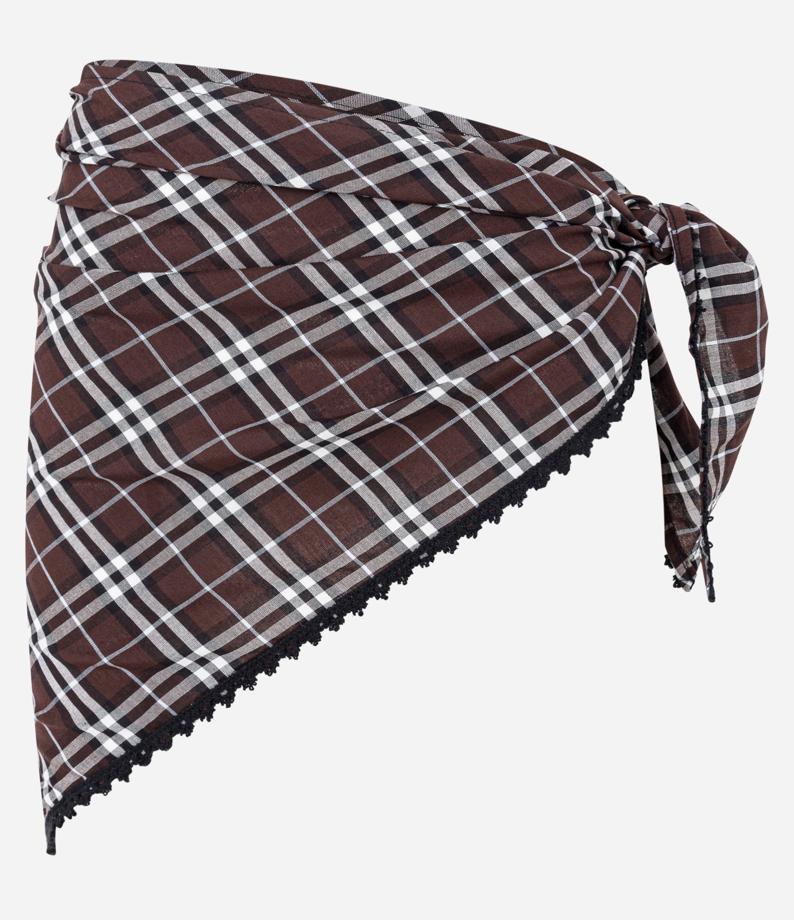 Lenço Triangular em Flanela com Estampa Xadrez Marrom 3
