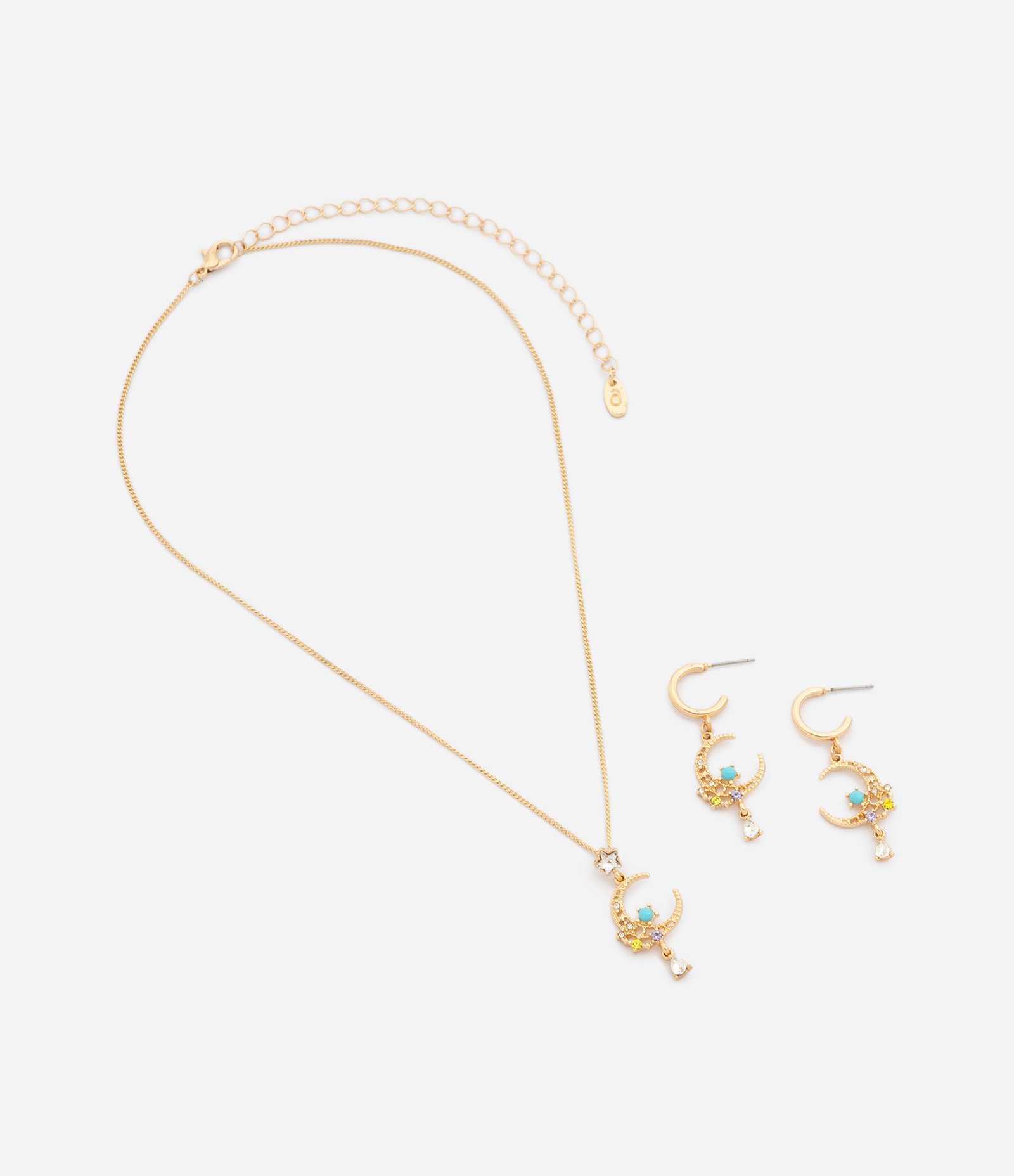 Conjunto de Colar e Brincos com Pingente de Lua Dourado 2