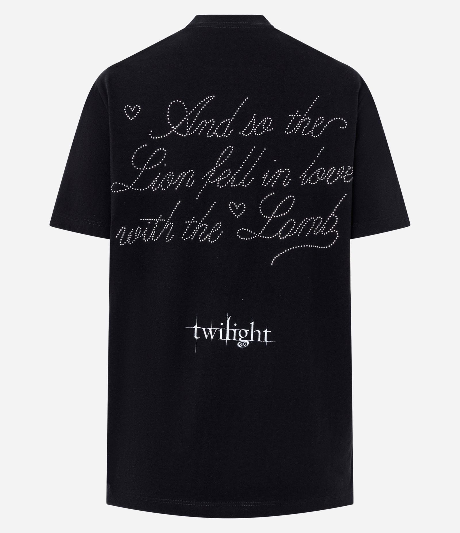 Camiseta Boxy com Estampa Twilight Edward e Bela e Lettering Brilhoso Preto 2