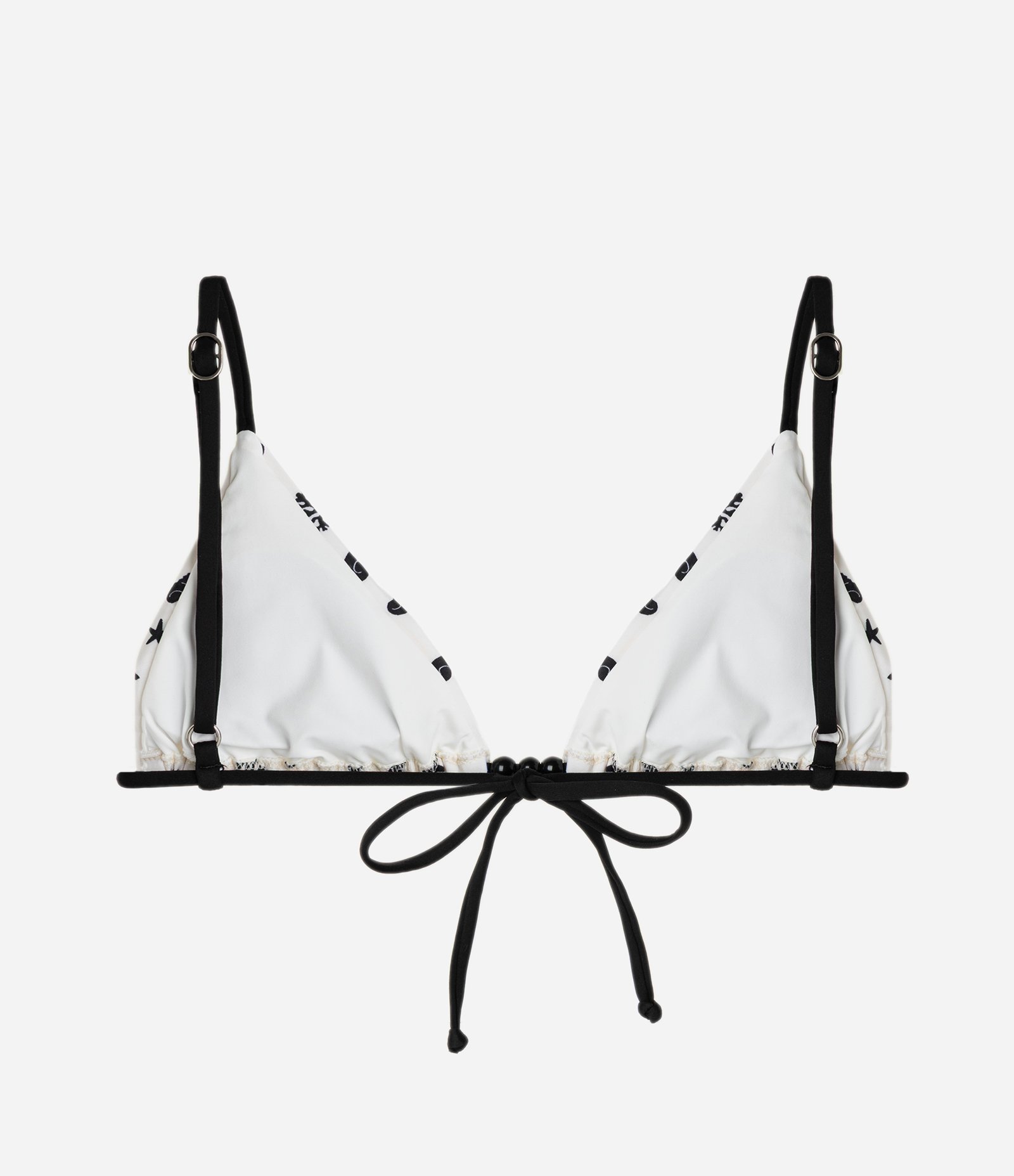 Biquíni Top Cortininha em Microfibra com Estampa Conchinhas Branco/Preto 2