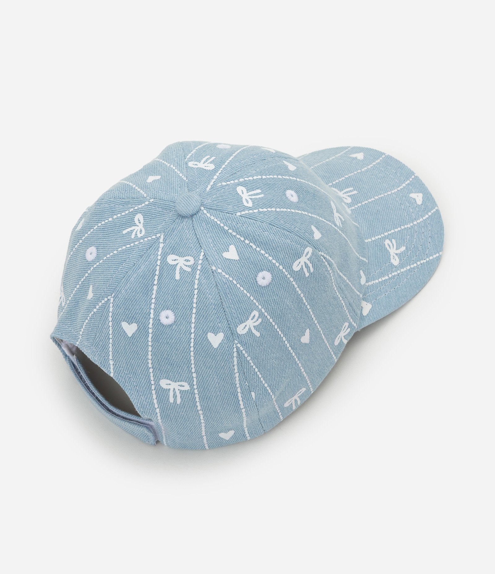 Boné Infantil em Jeans com Estampa de Laços - Tam U Azul 2