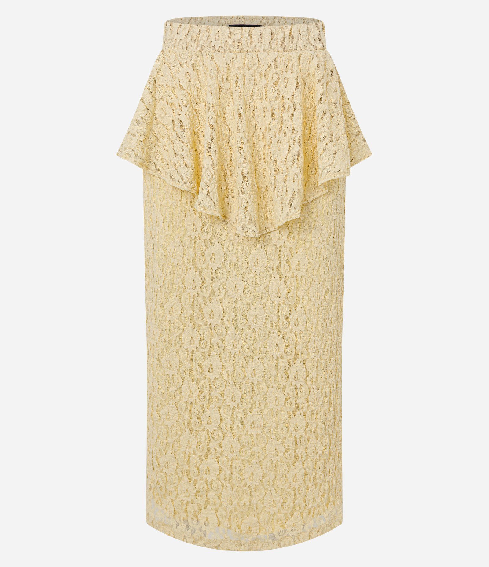 Saia Midi em Renda com Sobreposição Assimétrica Amarelo 5