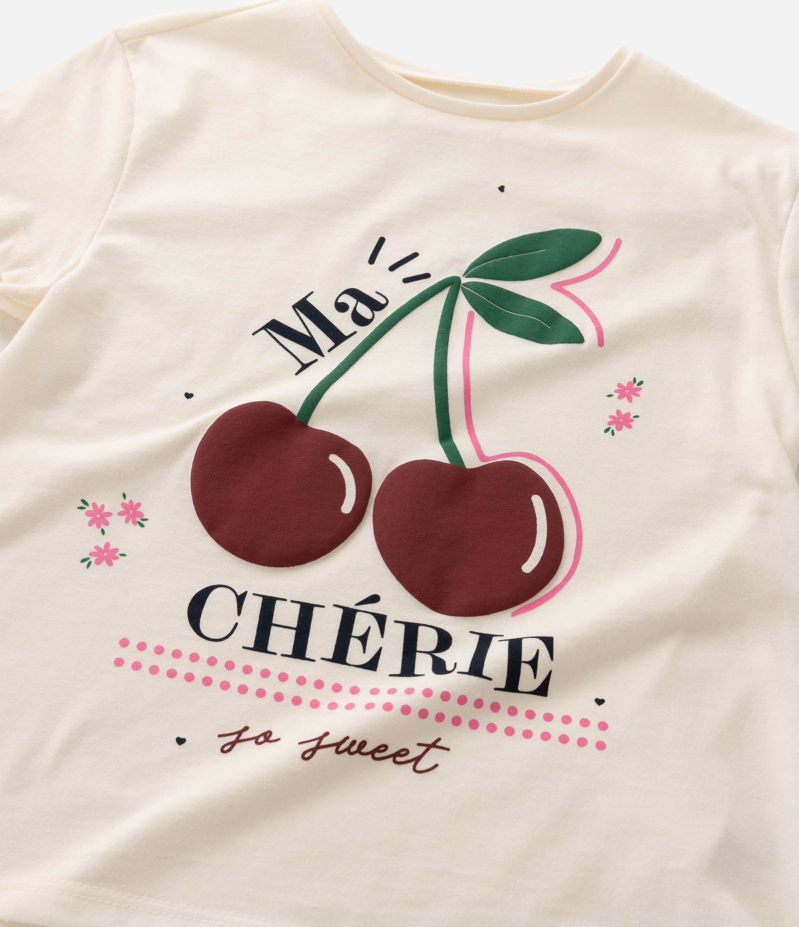 Camiseta Infantil em Algodão Slim com Estampa de Cereja - Tam 5 a 16 Anos Bege 6