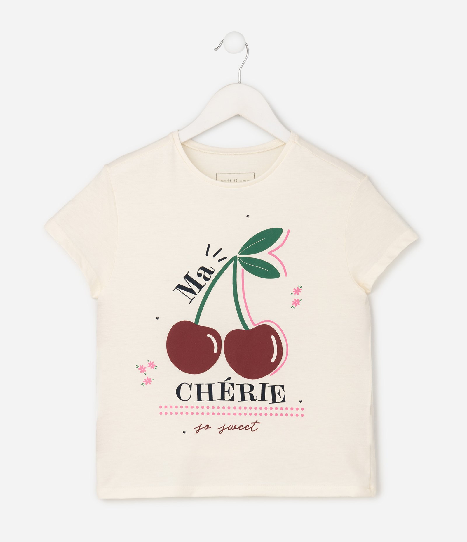 Camiseta Infantil em Algodão Slim com Estampa de Cereja - Tam 5 a 16 Anos Bege 7