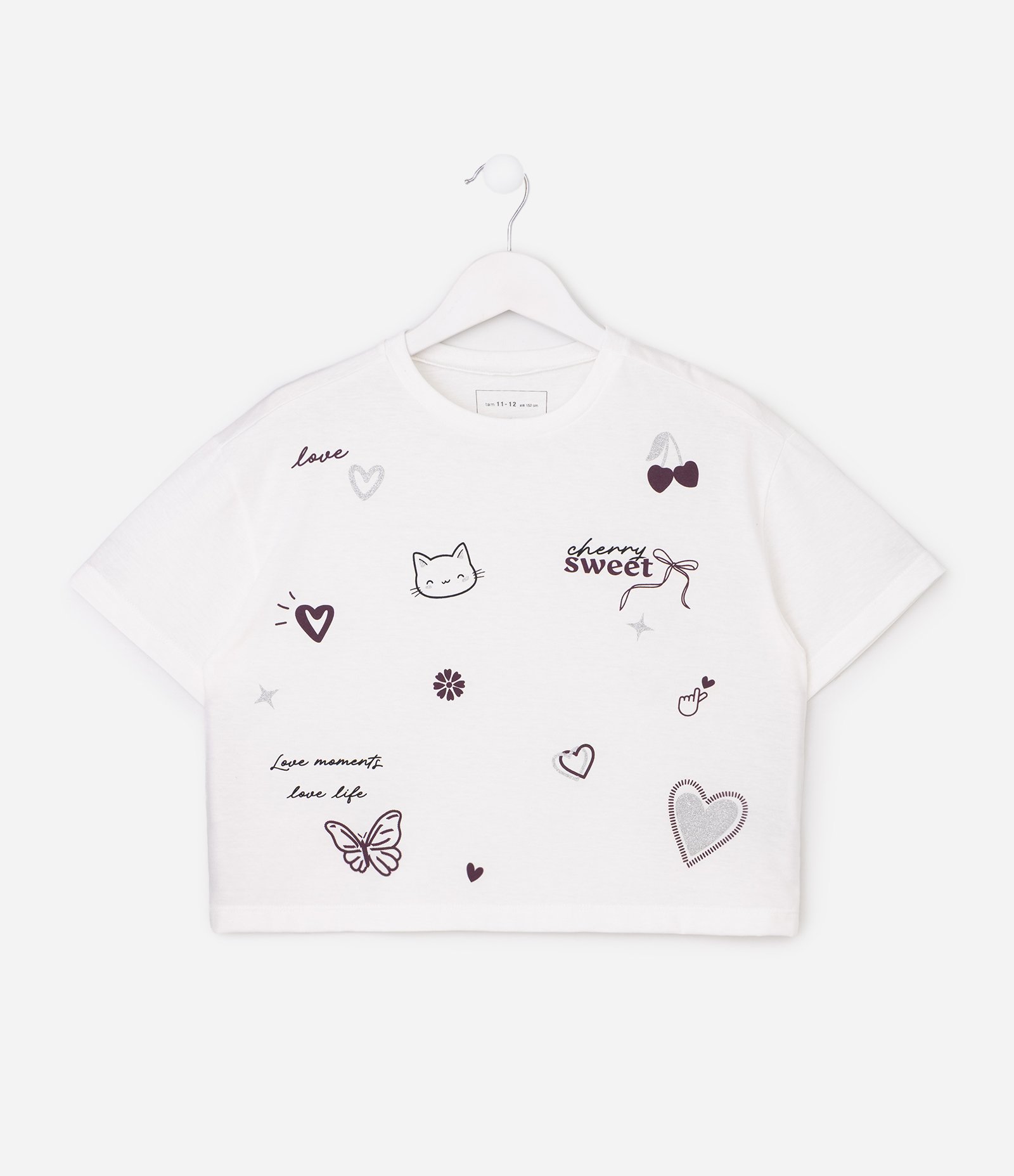 Camiseta Cropped Relaxed em Algodao com Estampa Doodle - Tam 5 a 16 Anos Branco 1