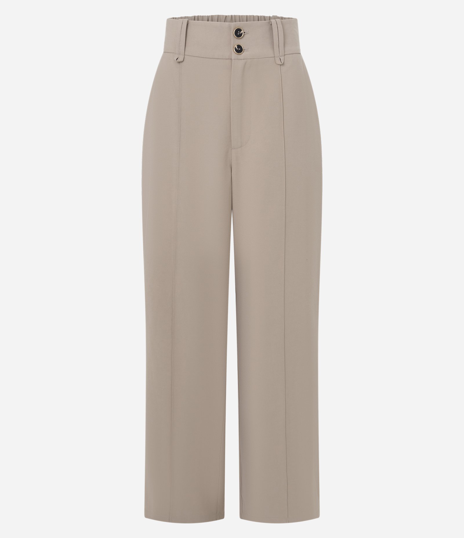 Calça Wide Leg em Viscose com Cós Alto e Botões Frontais Bege 1