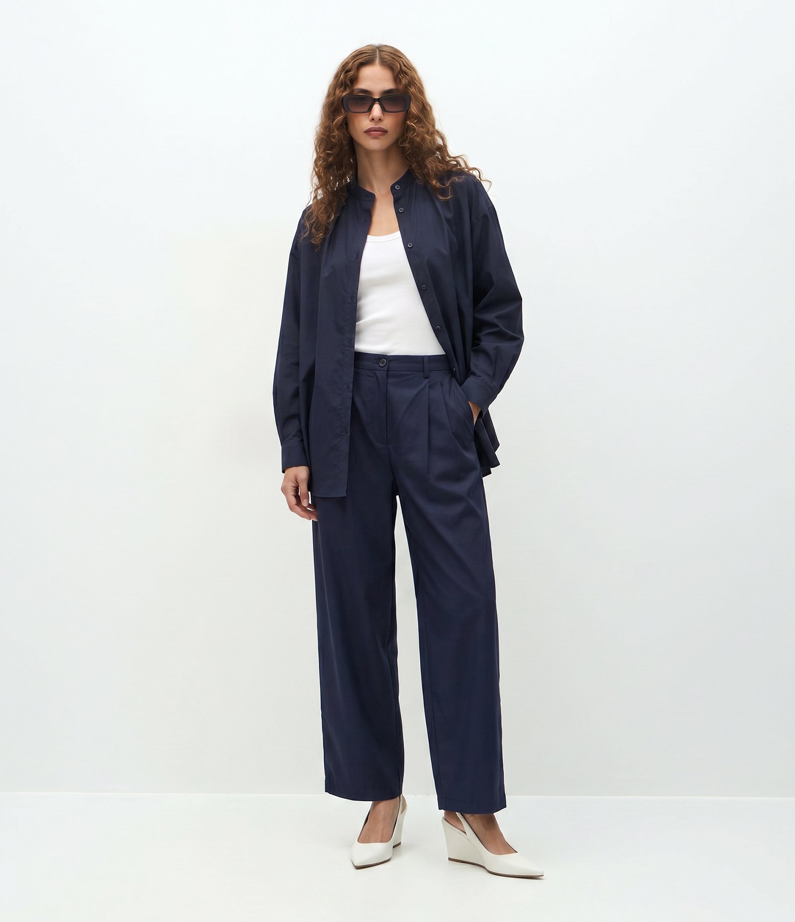 Camisa Oversized em Tricoline com Gola Padre Azul 2