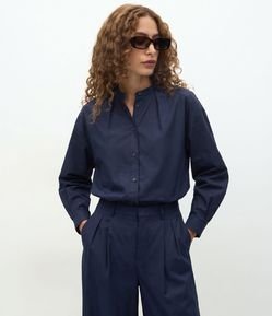 Camisa Oversized em Tricoline com Gola Padre