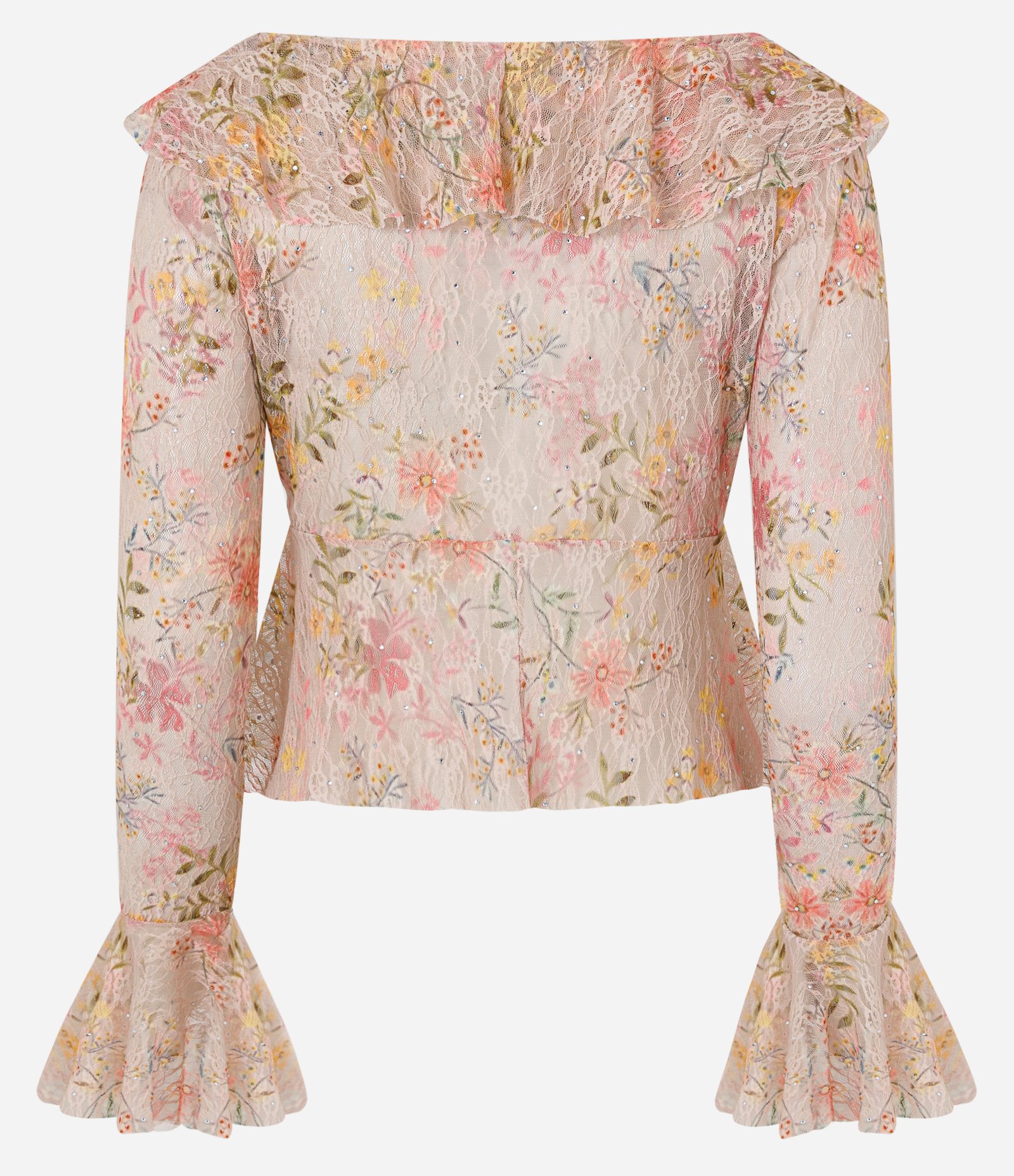 Blusa Floral em Renda com Babados e Amarração Frontal Rosa 5