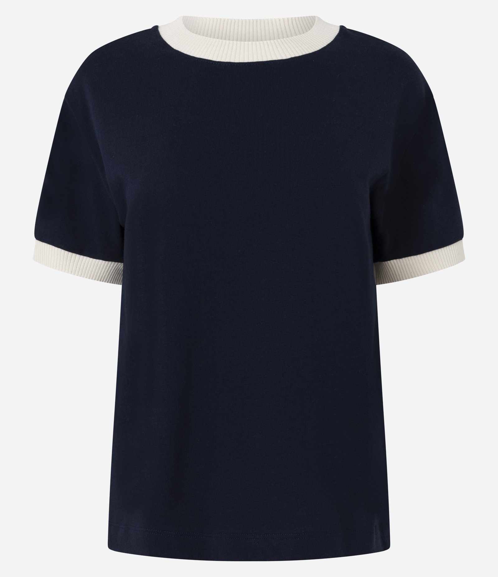 Blusa em Algodão com Gola e Barra das Mangas Contrastante Azul 1