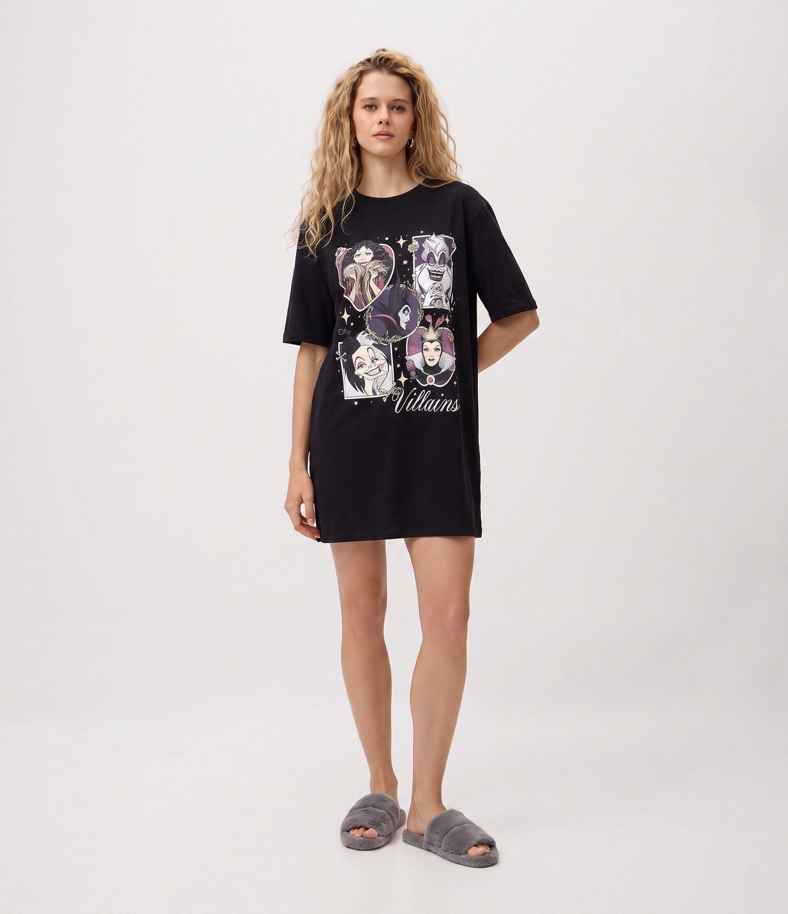 Camisola em Viscolycra com Estampa Vilãs Disney Preto 1