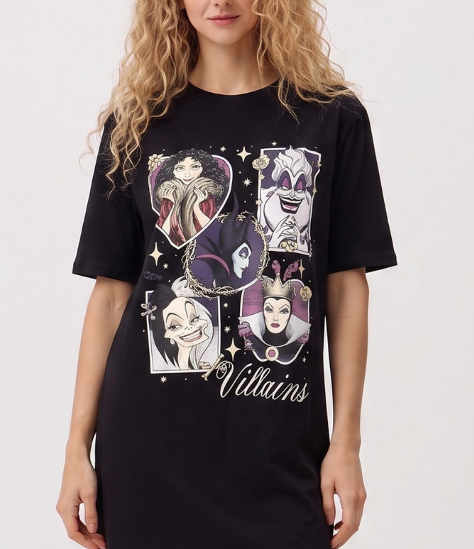 Camisola em Viscolycra com Estampa Vilãs Disney Preto 2
