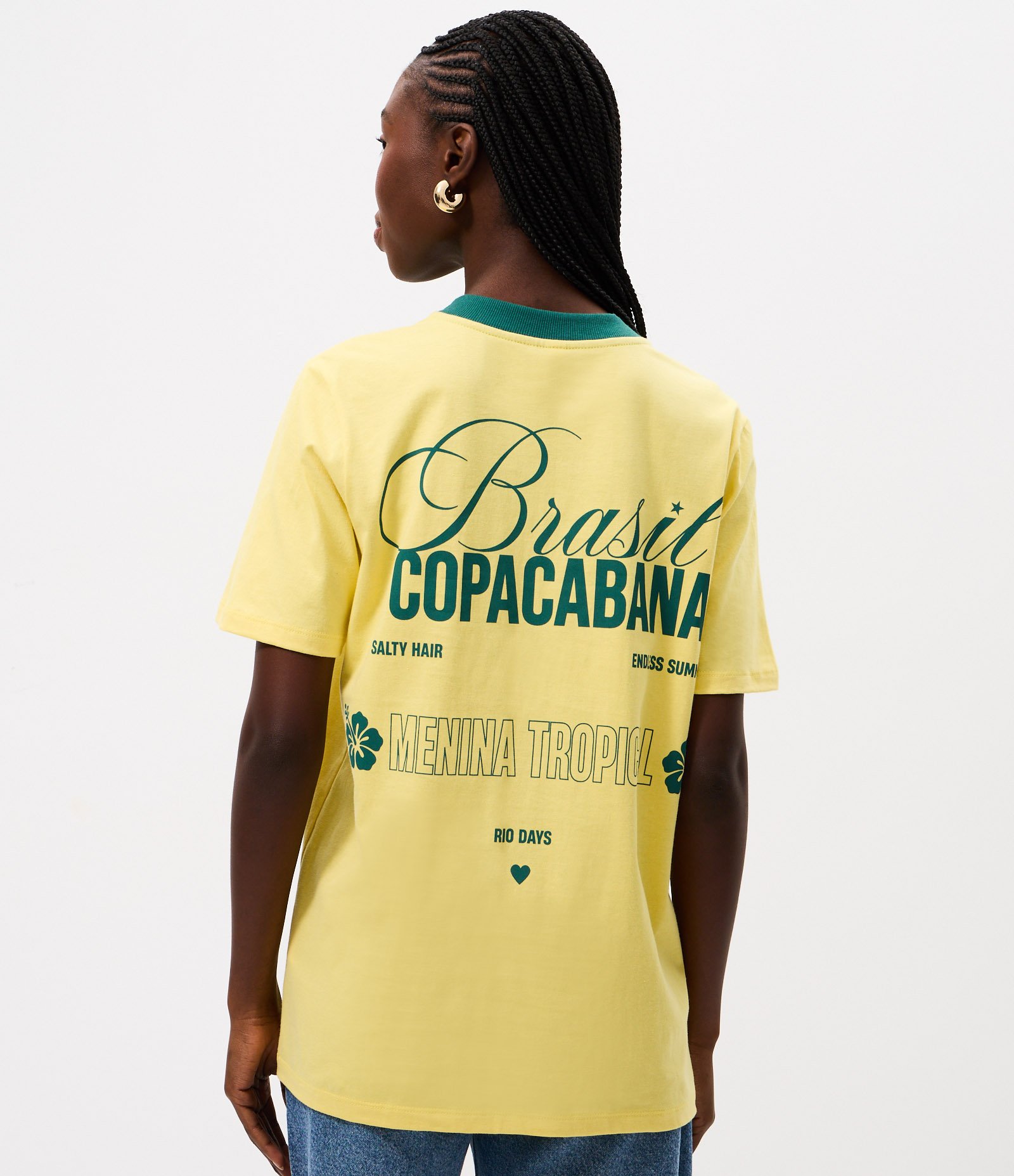 Camiseta Estampa Brasil Copacabana Frente e Costas Amarelo 4
