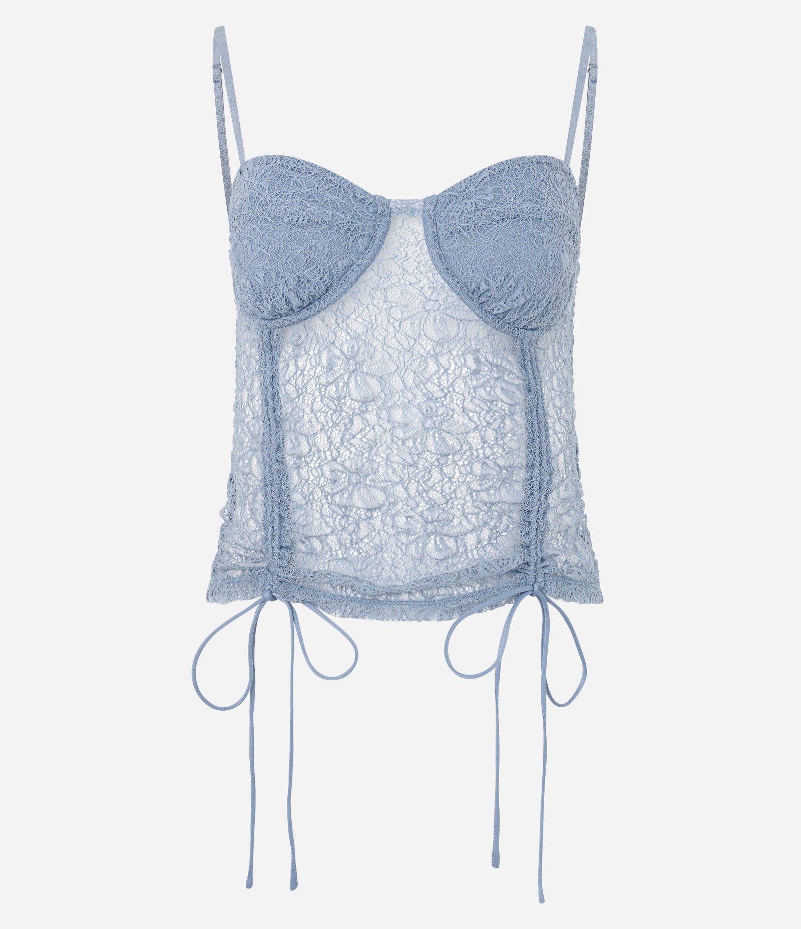 Blusa Corset em Renda com Alças Reguláveis e Amarrações Azul 5