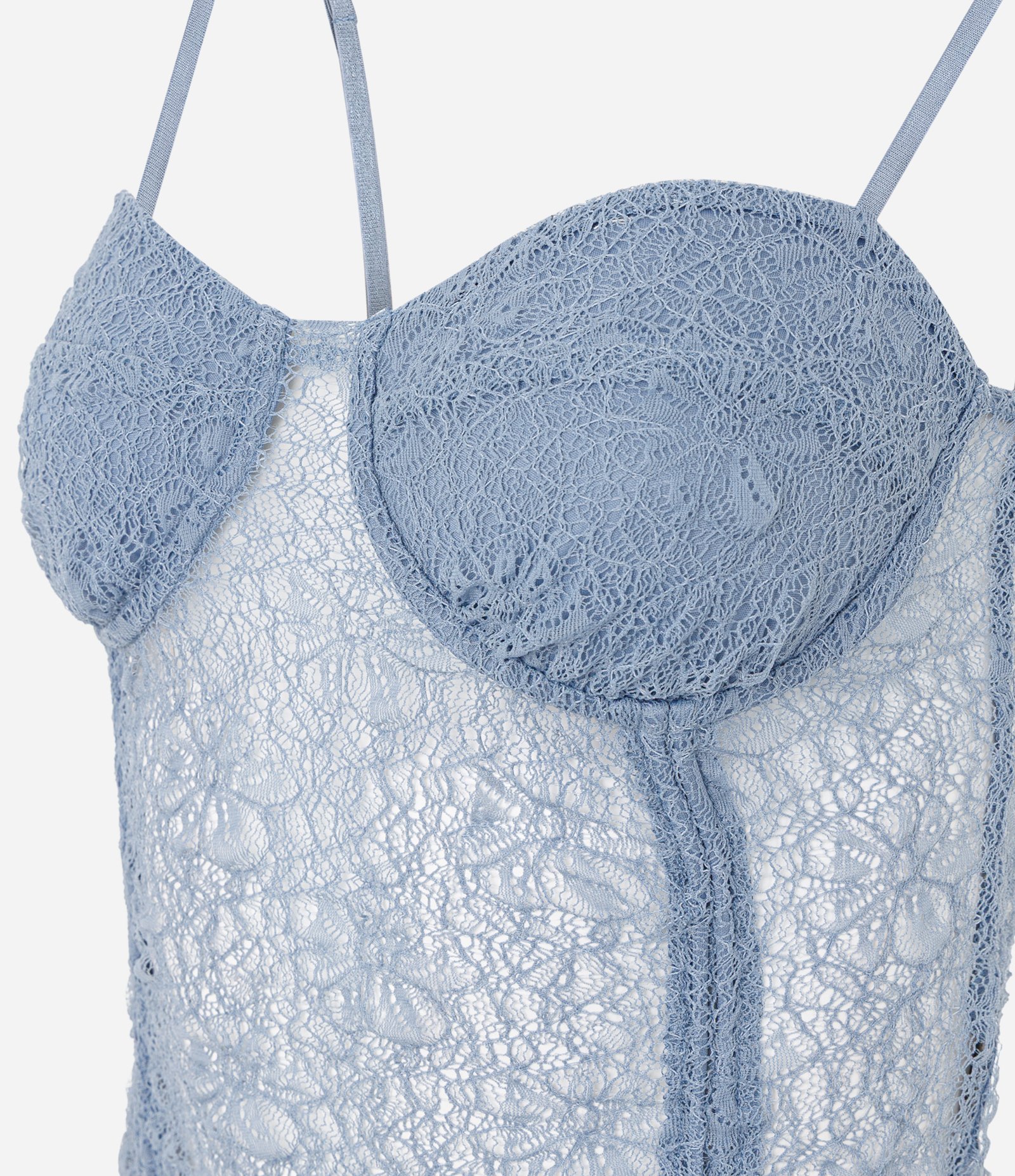 Blusa Corset em Renda com Alças Reguláveis e Amarrações Azul 6