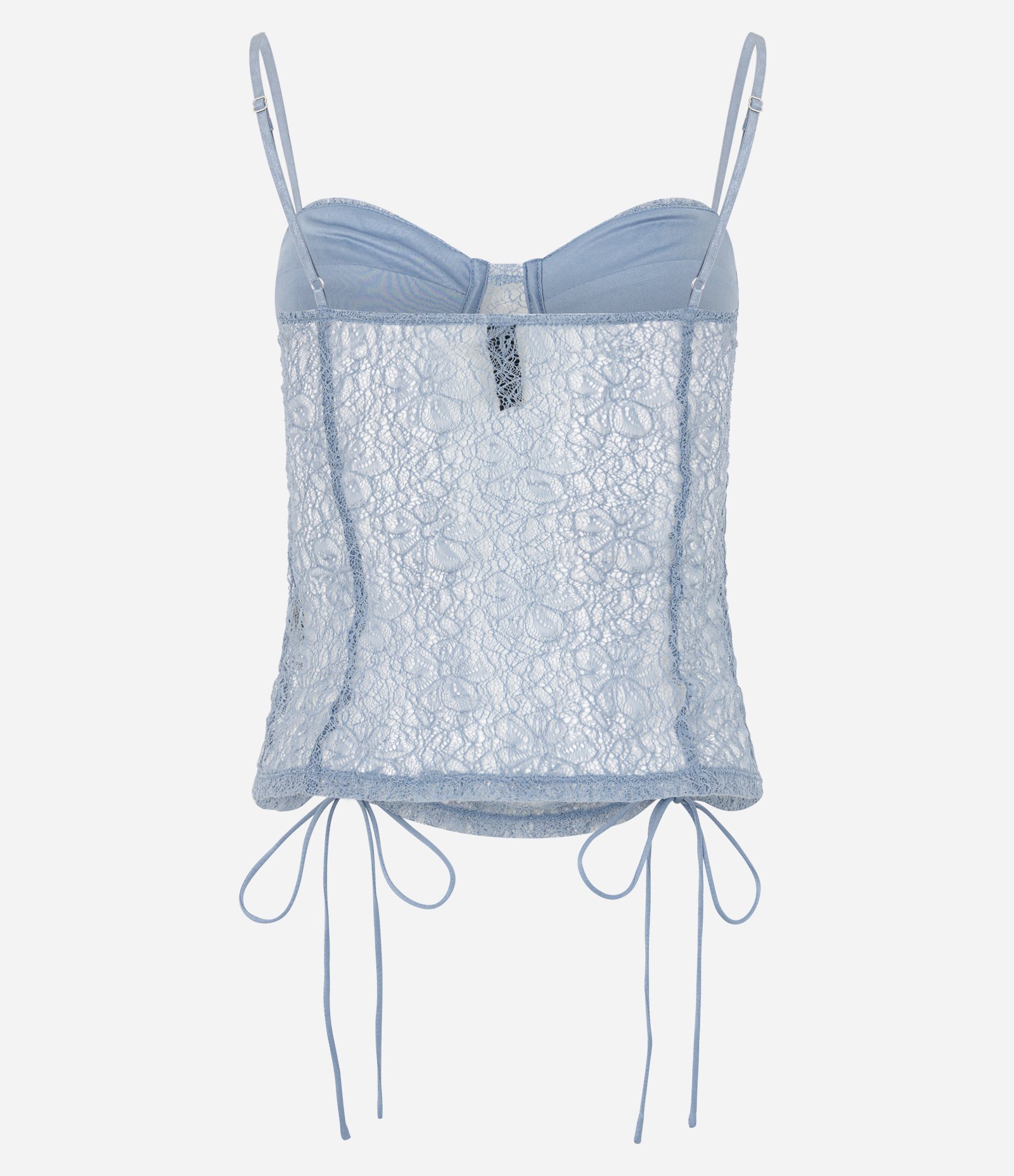 Blusa Corset em Renda com Alças Reguláveis e Amarrações Azul 7