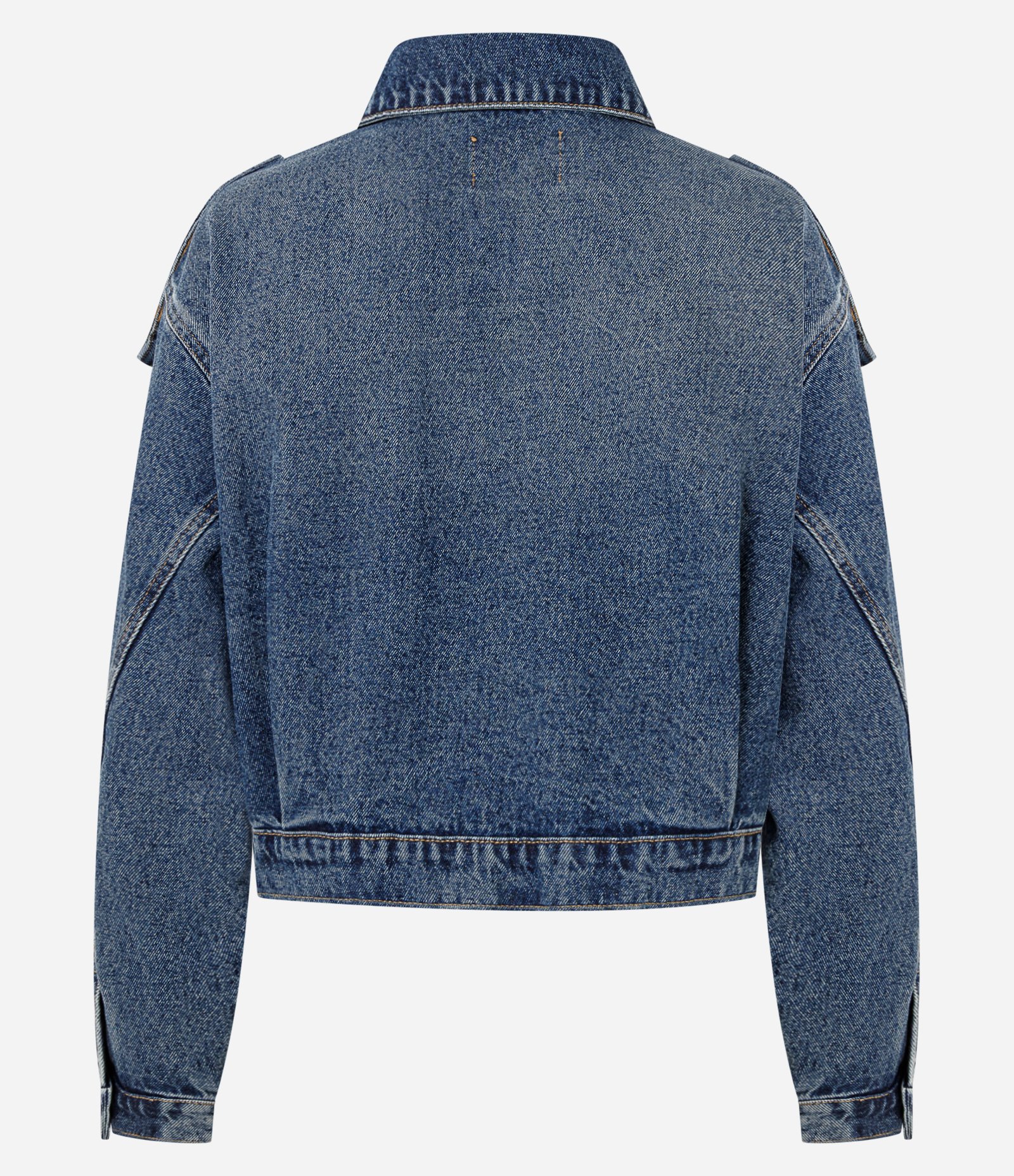 Jaqueta Bomber em Jeans com Recortes Balonê e Abotoamento Azul 6